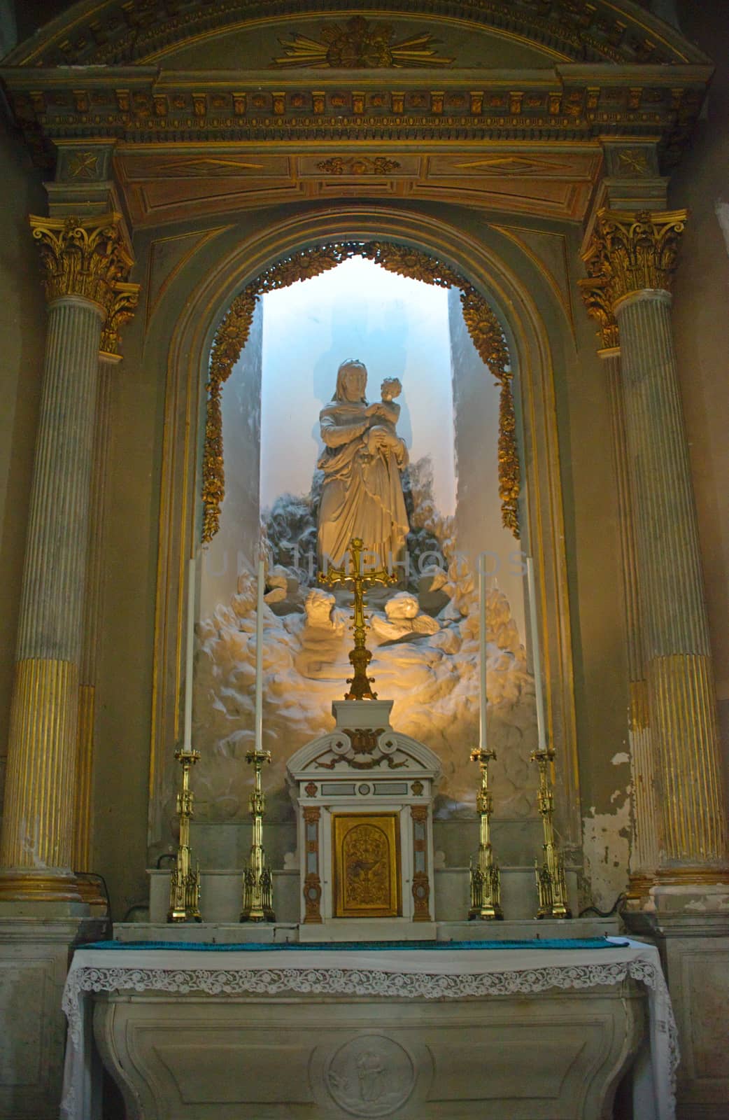 Altar with virgin Mary at Catholic cathedral in Avranches, France by sheriffkule