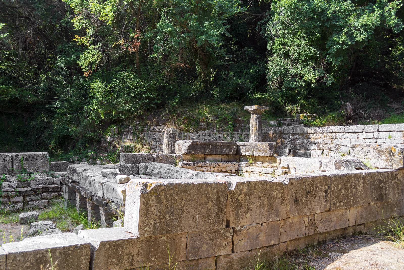 Remains of a Doric temple at Mon Repos park, Corfu Town, Greece.