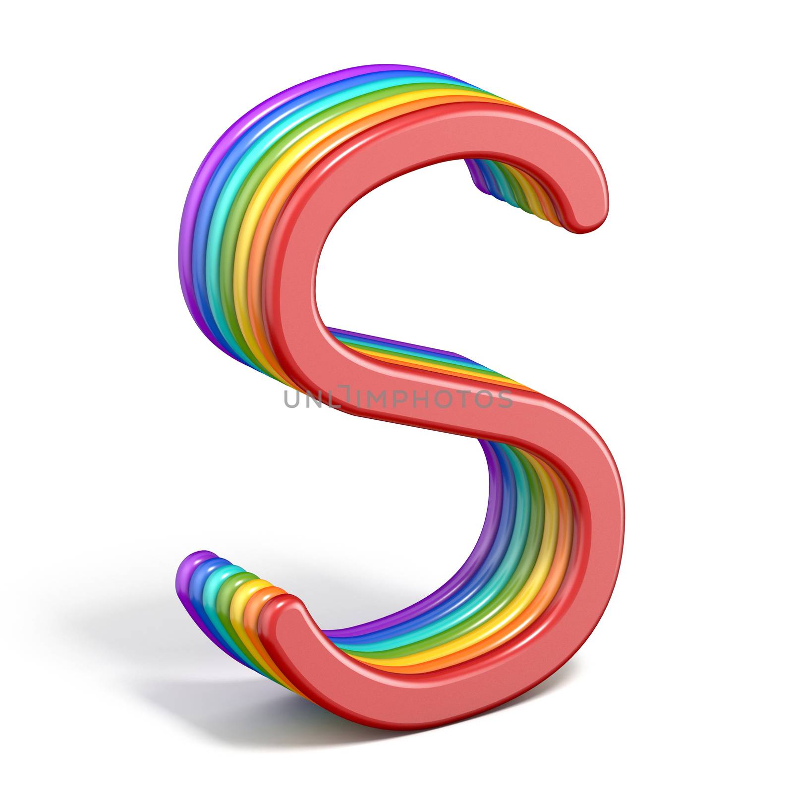 Rainbow font letter S 3D rendering illustration isolated on white background