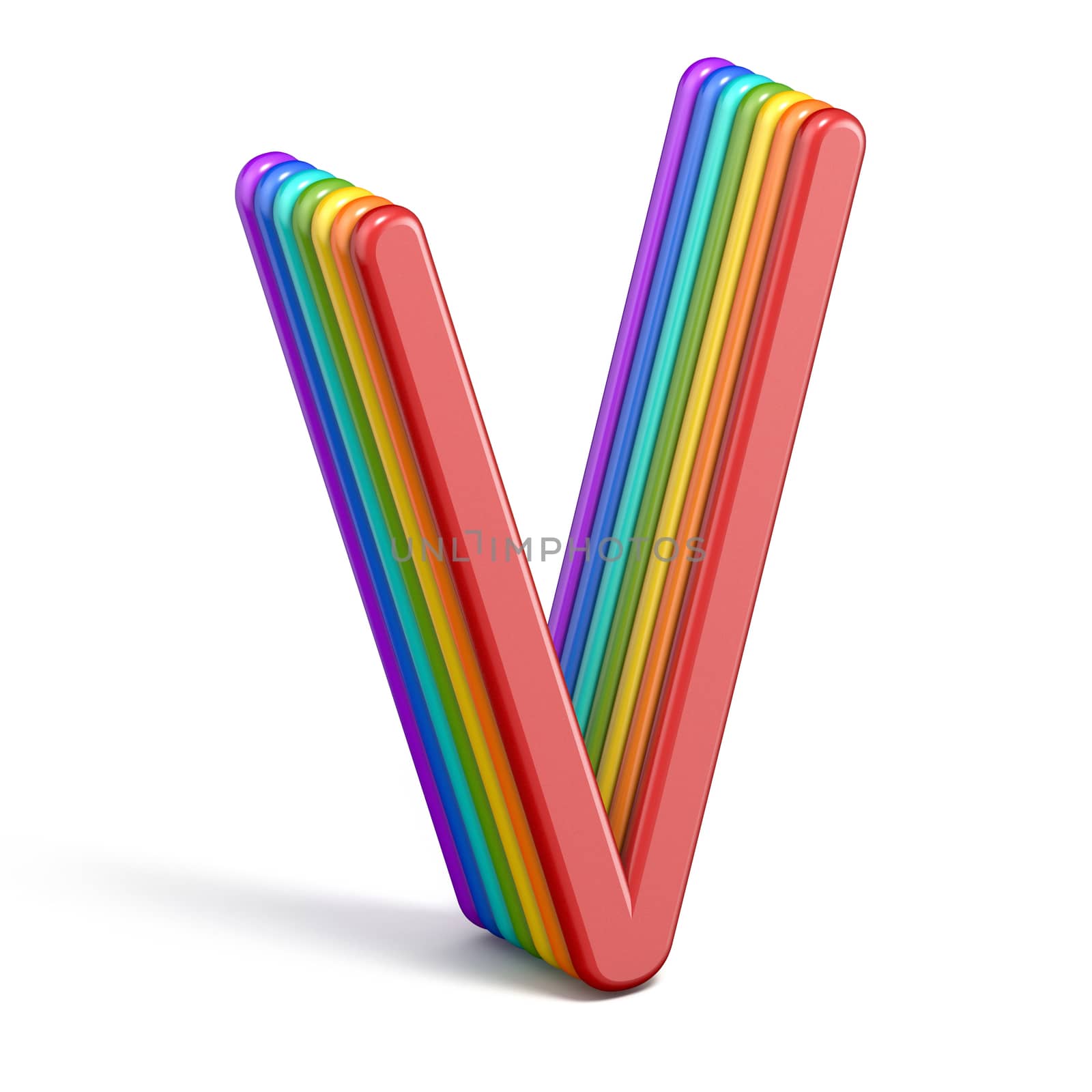 Rainbow font letter V 3D rendering illustration isolated on white background