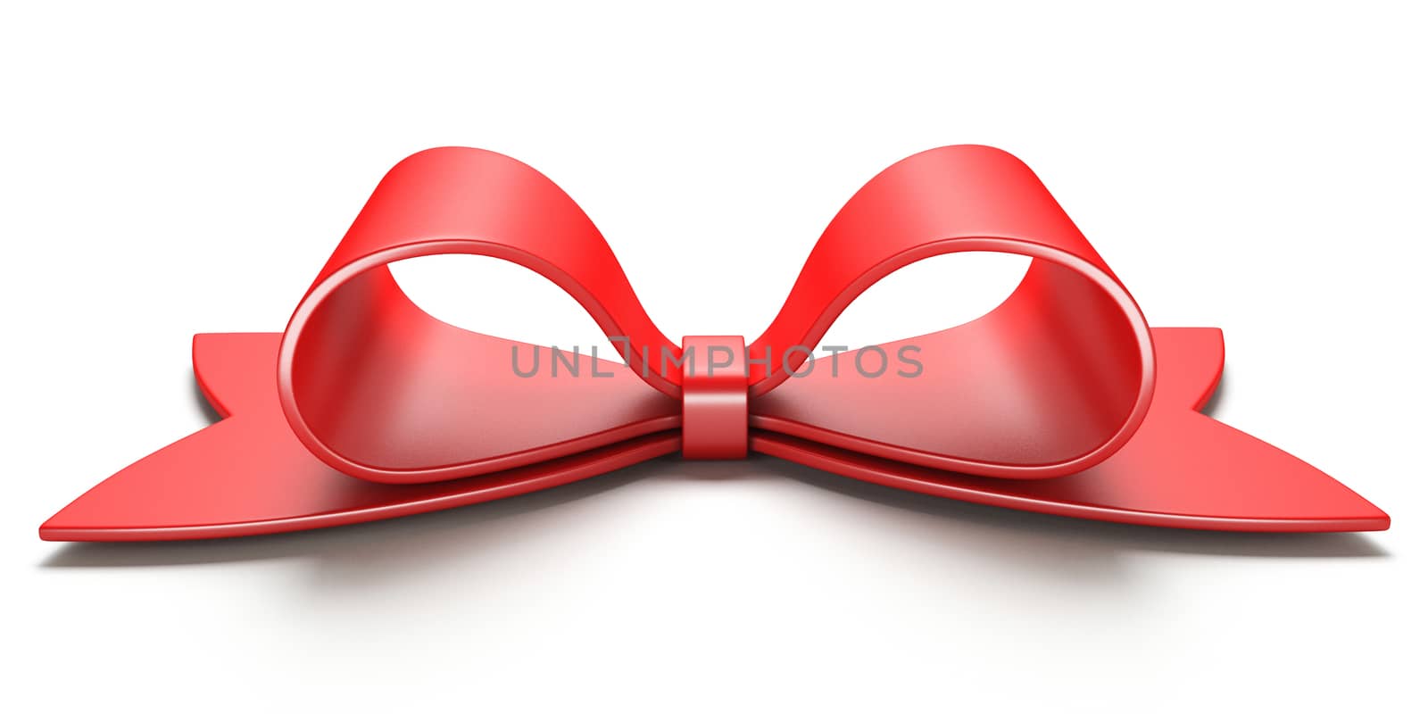 Red gift ribbon bow 3D rendering illustration isolated on white background
