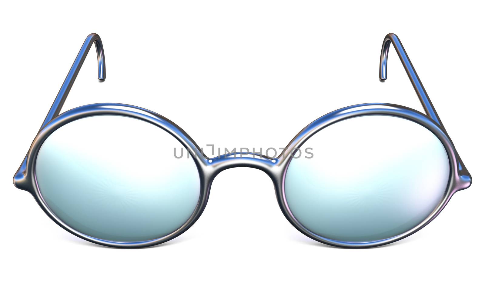 Retro silver glasses front view 3D rendering illustration isolated on white background