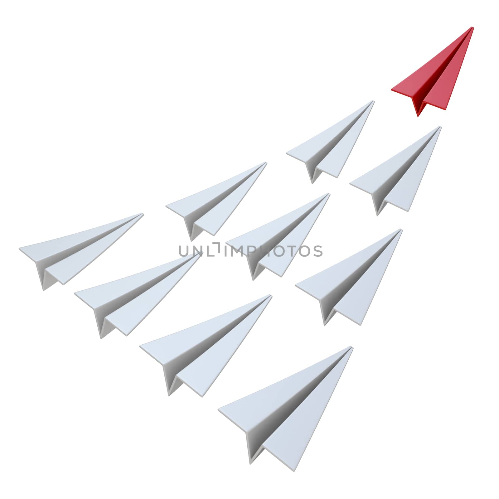 Red paper plane leader 3D rendering illustration isolated on white background