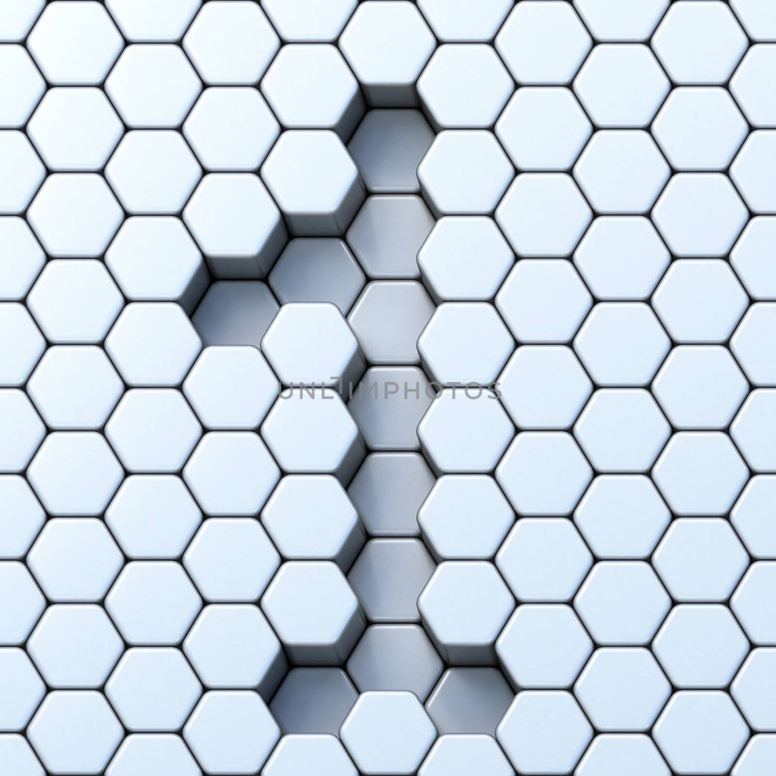 Hexagonal grid number ONE 1 3D render illustration