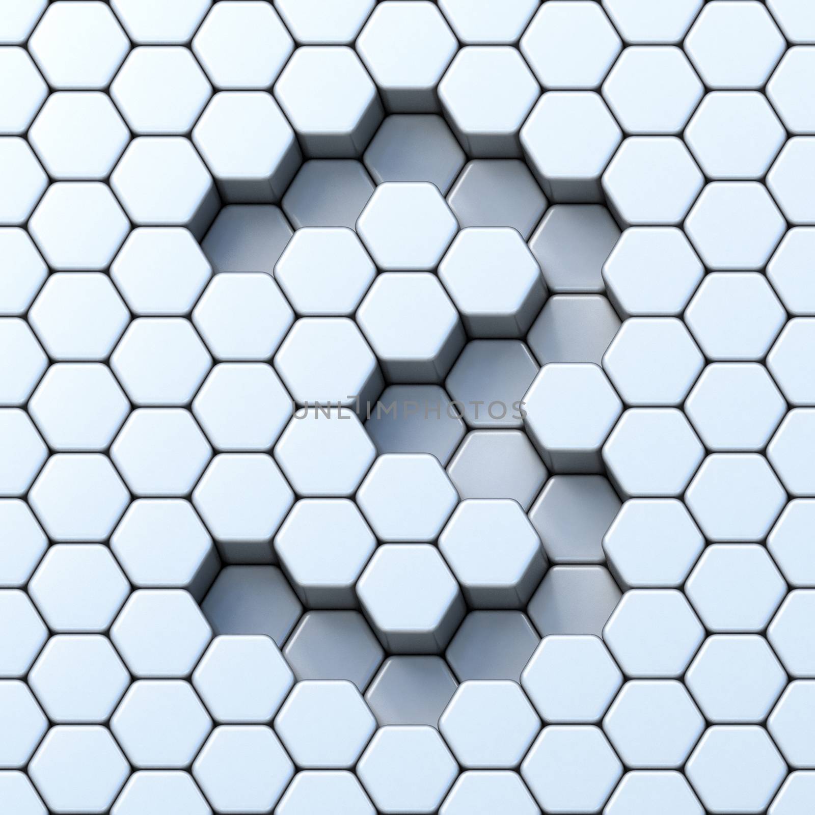 Hexagonal grid number THREE 3 3D render illustration