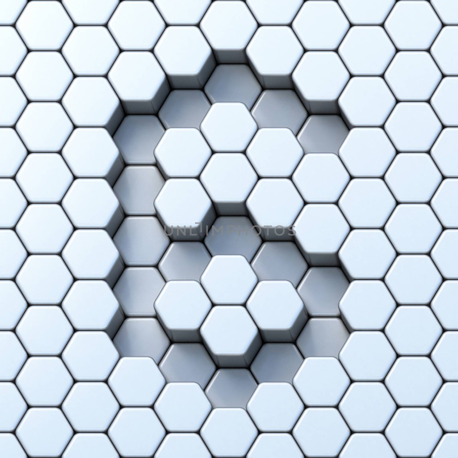 Hexagonal grid number SIX 6 3D render illustration