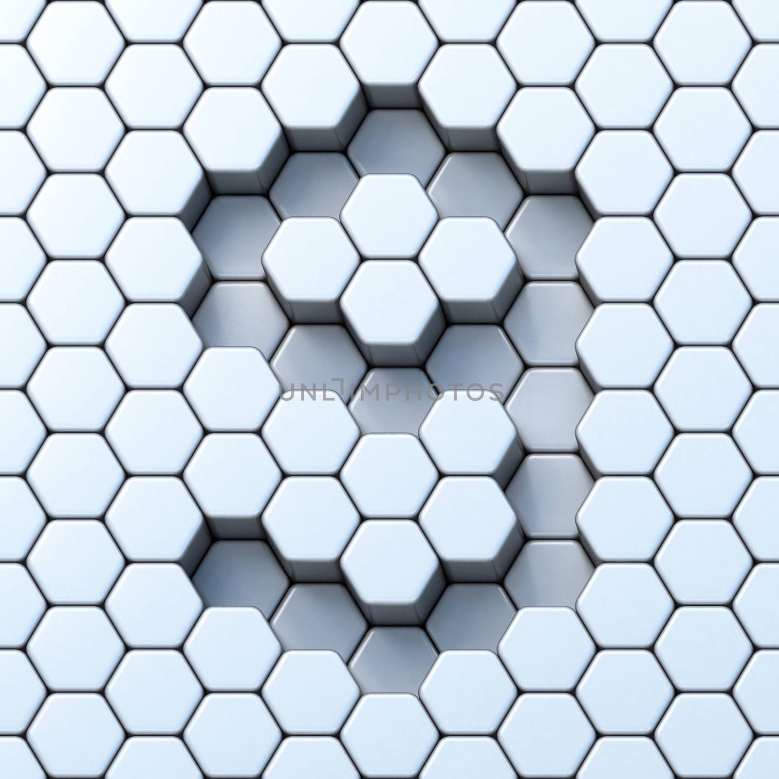 Hexagonal grid number NINE 9 3D render illustration