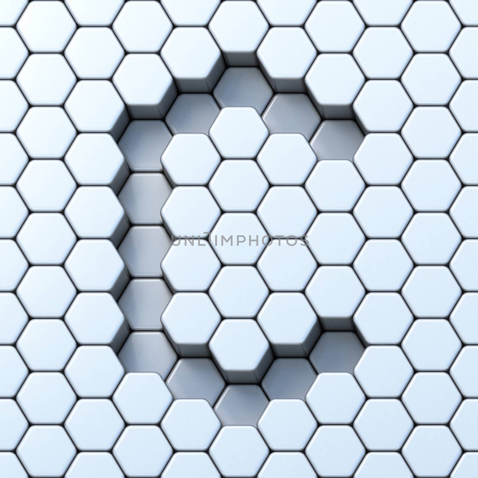 Hexagonal grid letter C 3D render illustration
