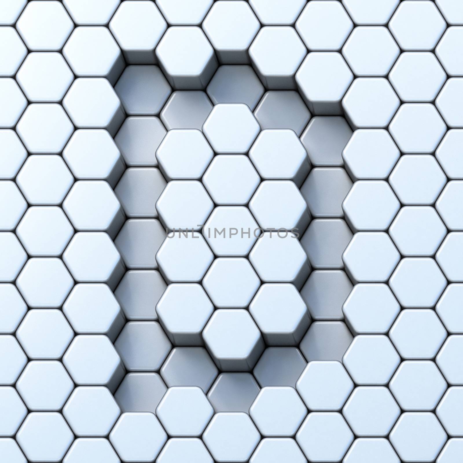Hexagonal grid letter D 3D render illustration