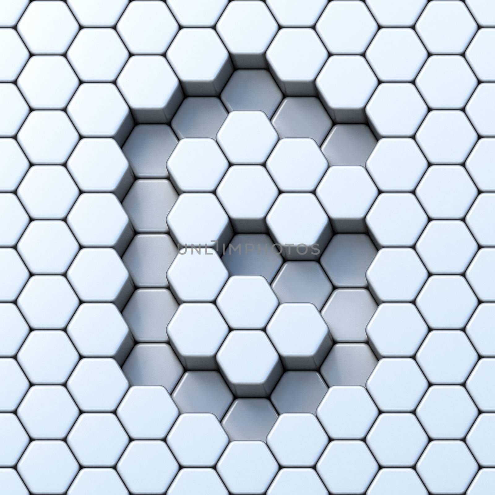 Hexagonal grid letter G 3D render illustration