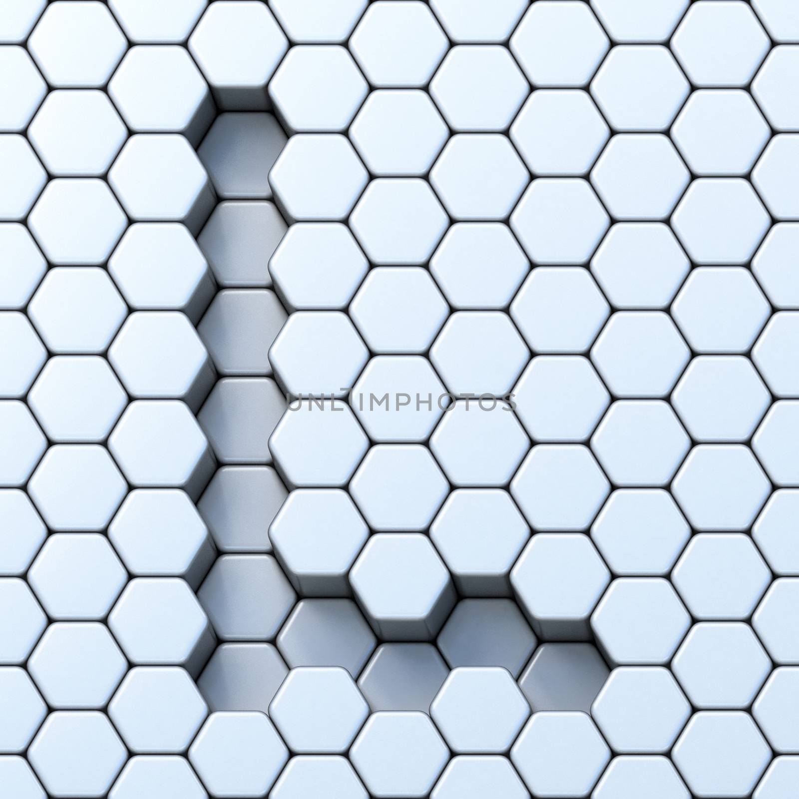 Hexagonal grid letter L 3D render illustration
