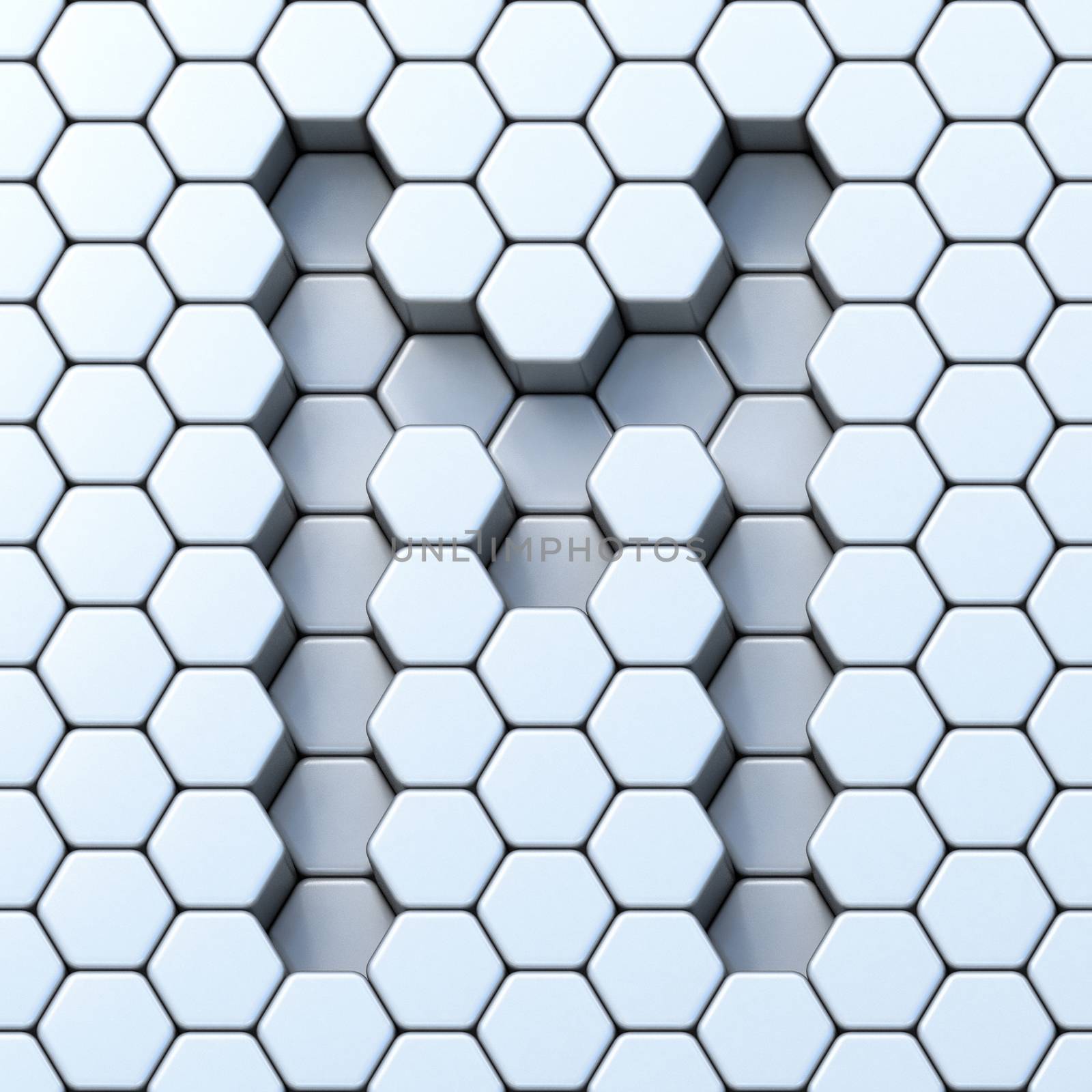 Hexagonal grid letter M 3D render illustration