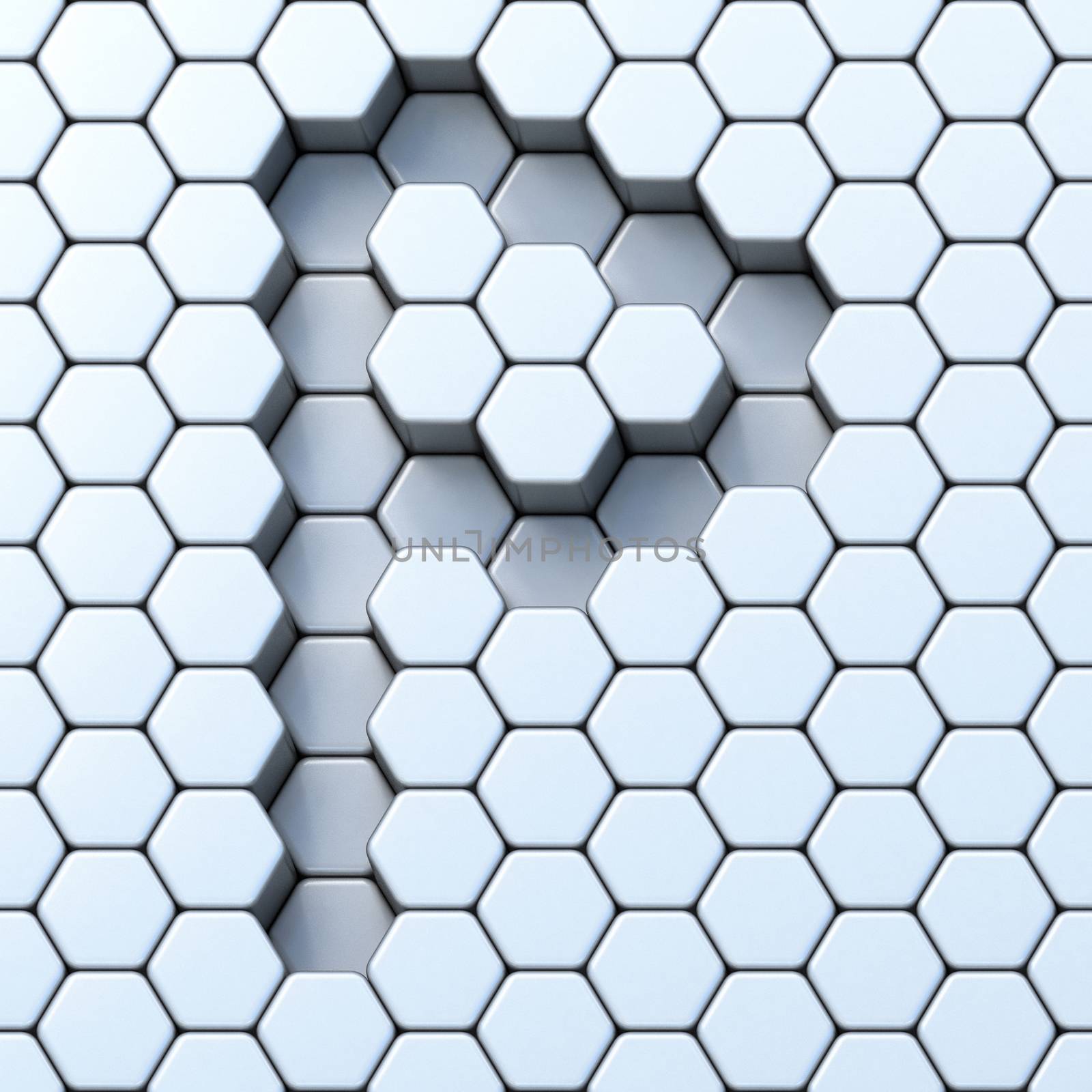 Hexagonal grid letter P 3D render illustration