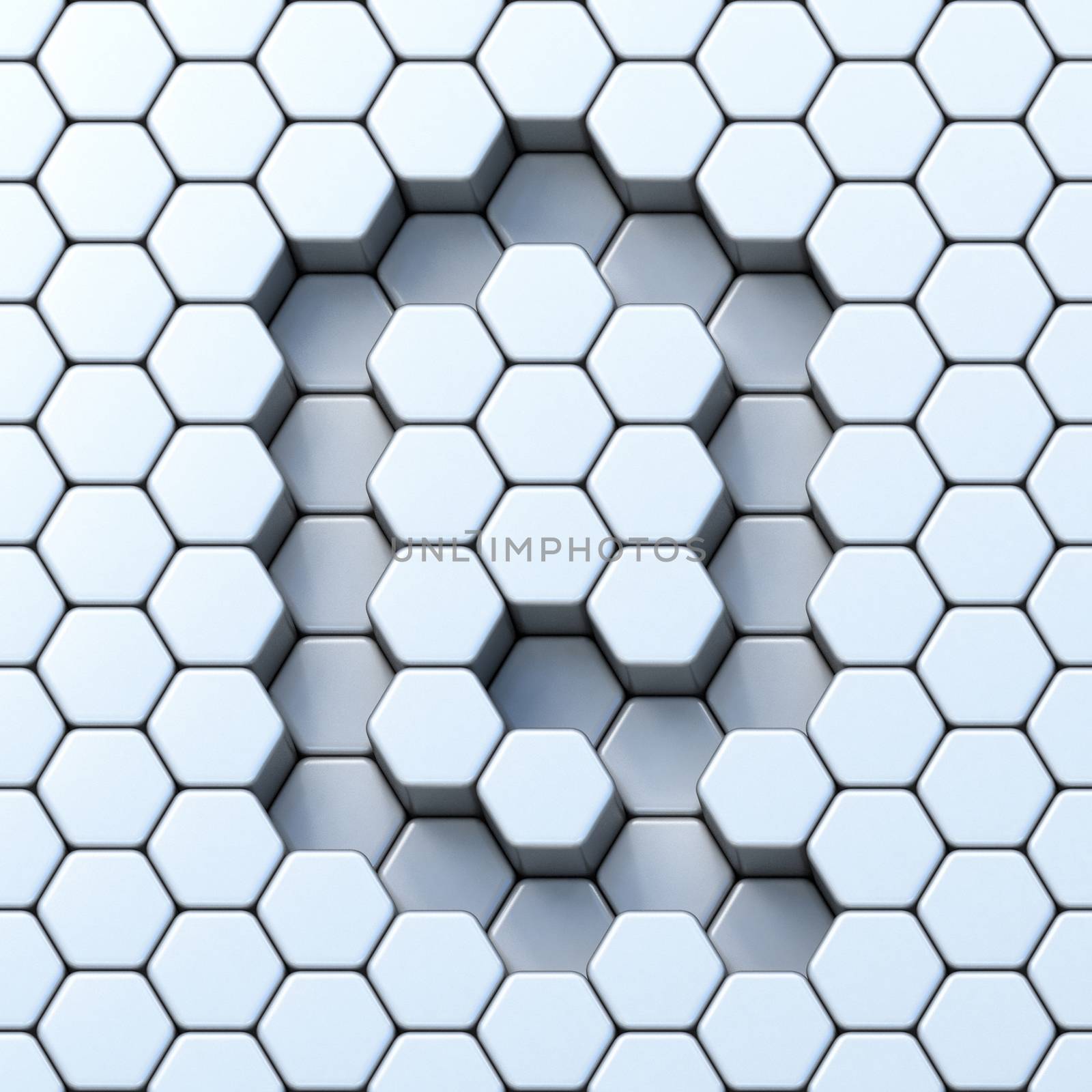 Hexagonal grid letter Q 3D render illustration