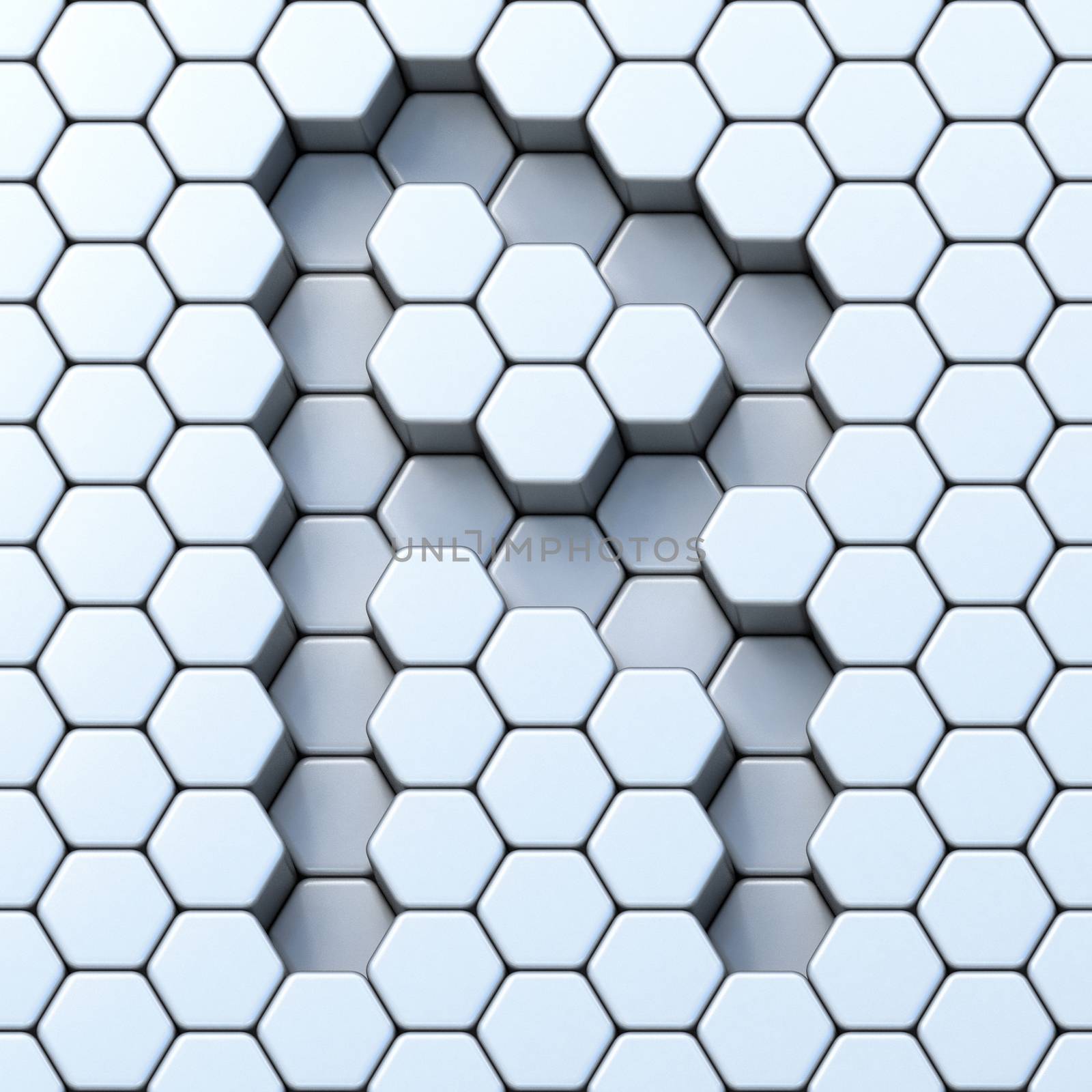 Hexagonal grid letter R 3D render illustration