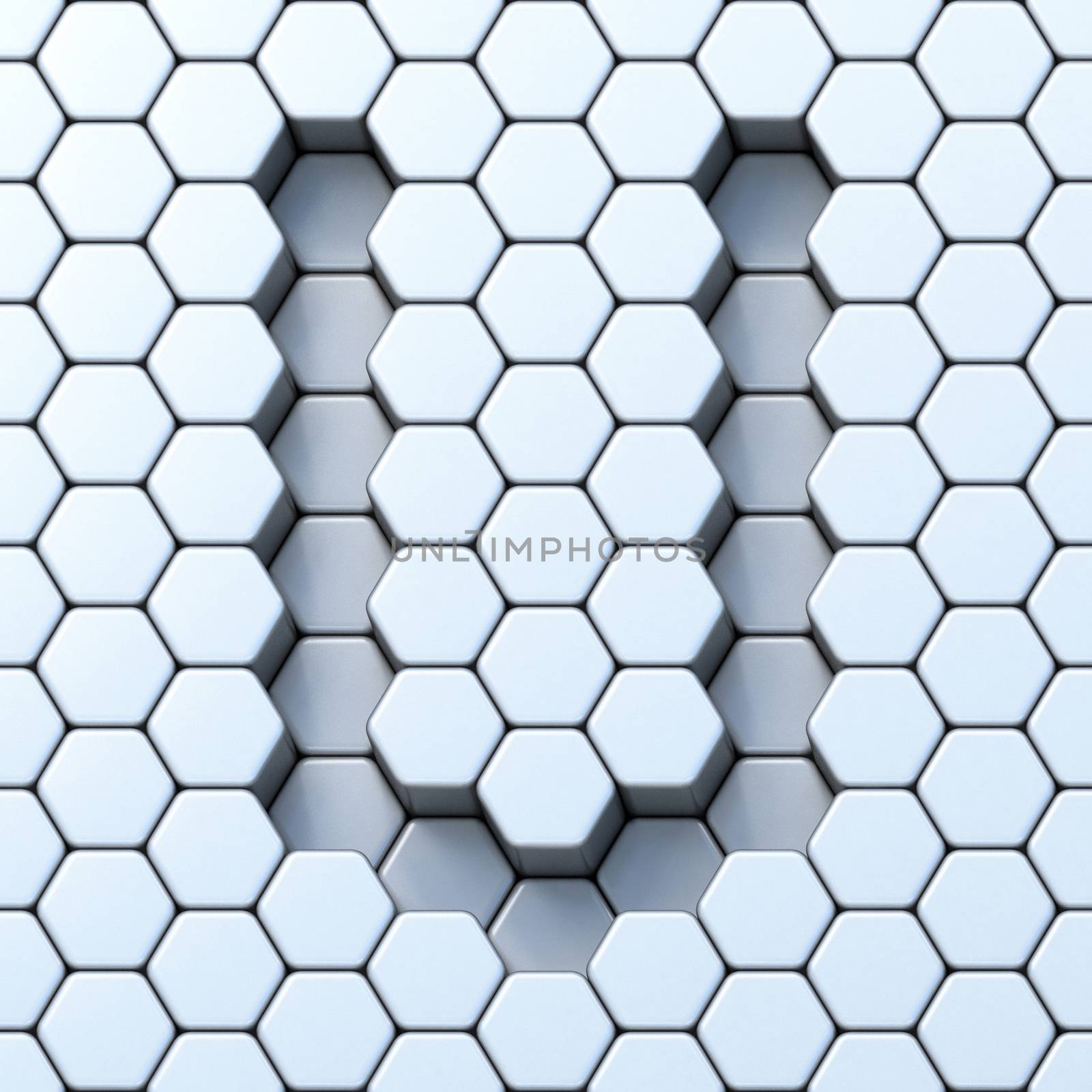 Hexagonal grid letter U 3D render illustration