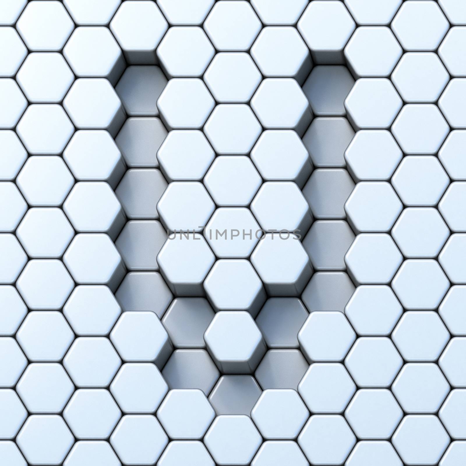 Hexagonal grid letter V 3D render illustration