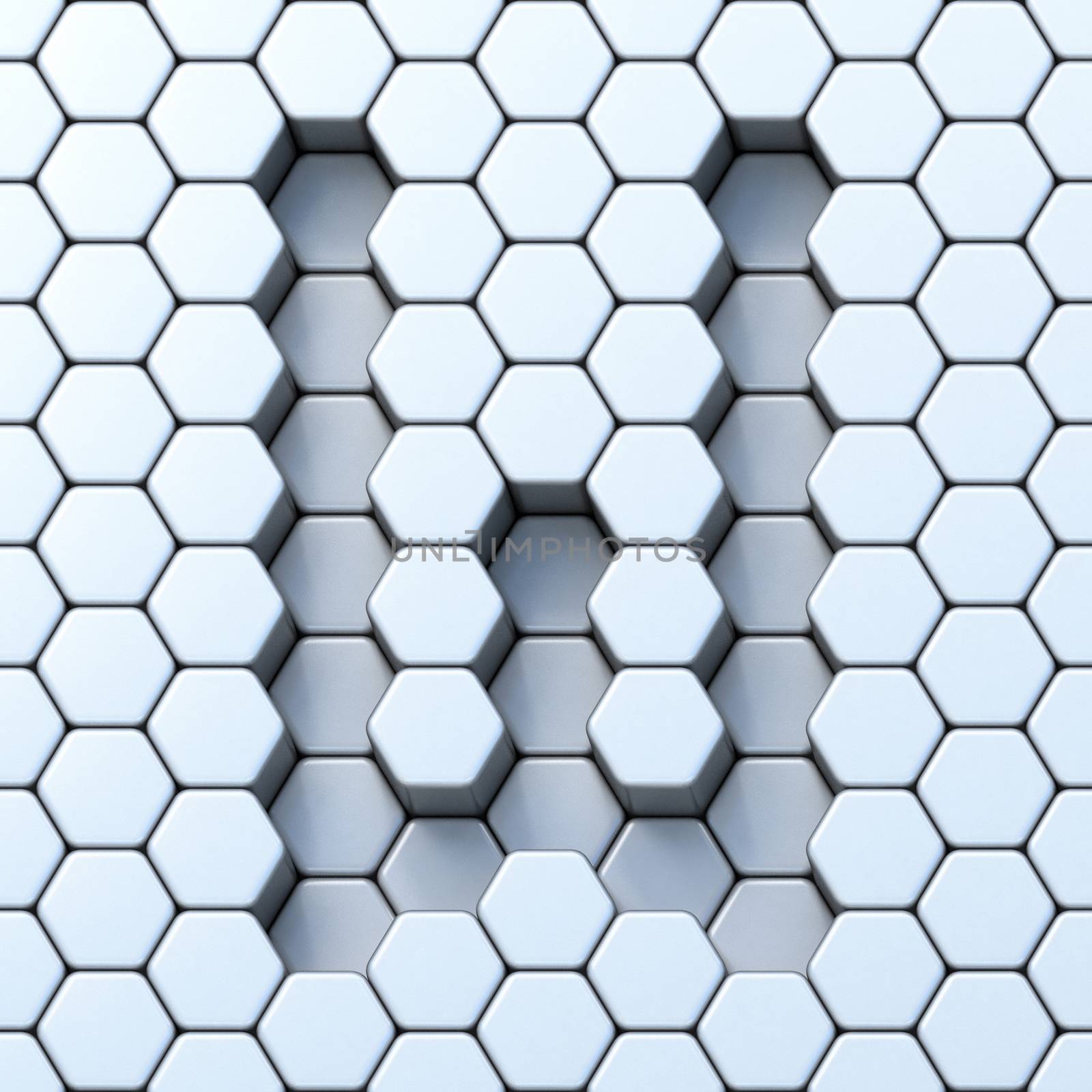 Hexagonal grid letter W 3D render illustration