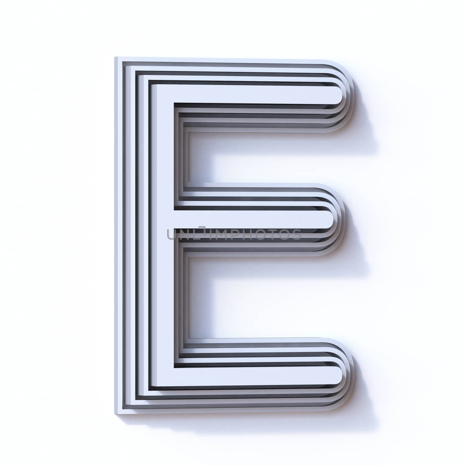 Three steps font letter E 3D render illustration isolated on white background