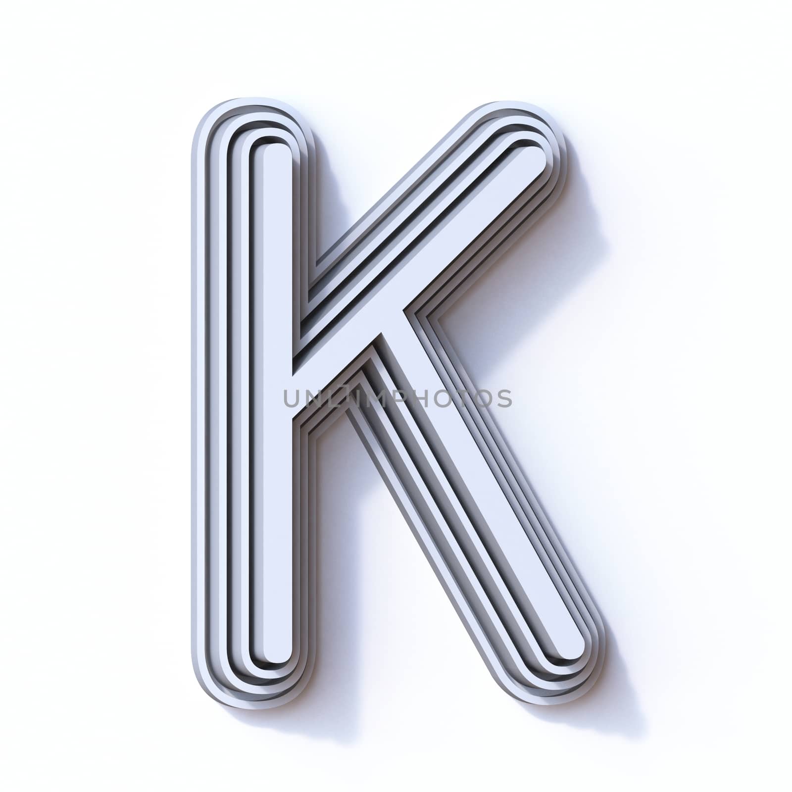 Three steps font letter K 3D render illustration isolated on white background