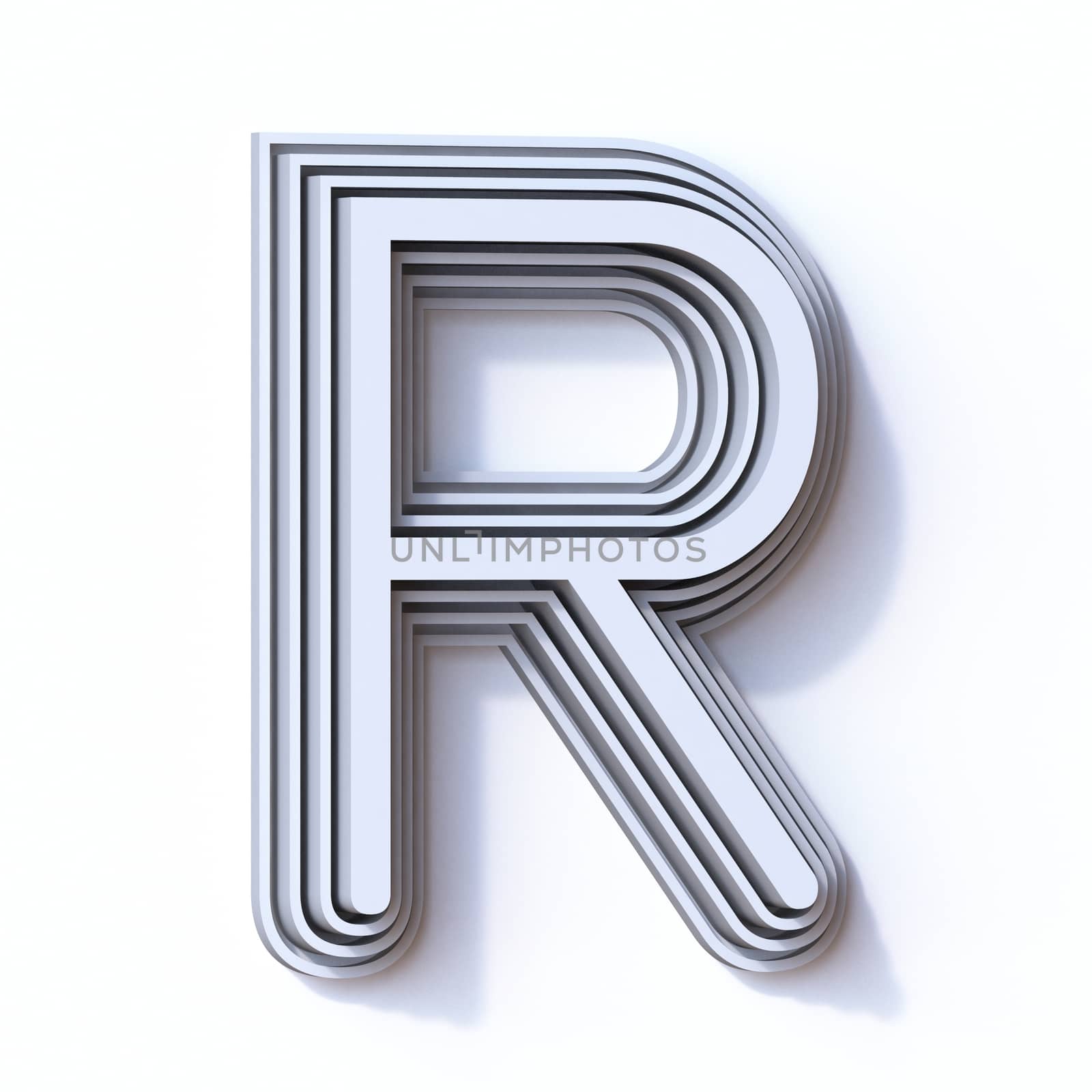 Three steps font letter R 3D render illustration isolated on white background