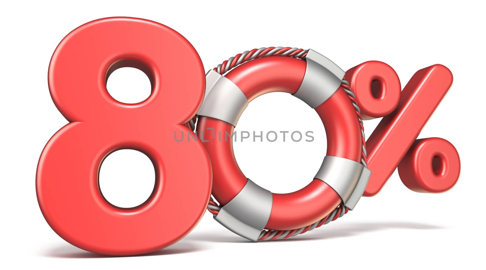 Life buoy 80 percent sign 3D render illustration isolated on white background