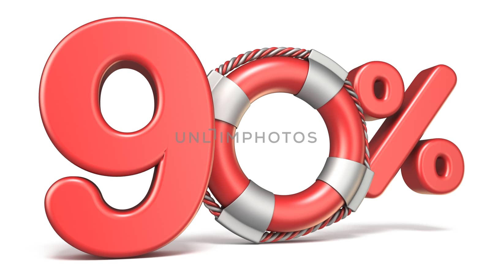 Life buoy 90 percent sign 3D render illustration isolated on white background