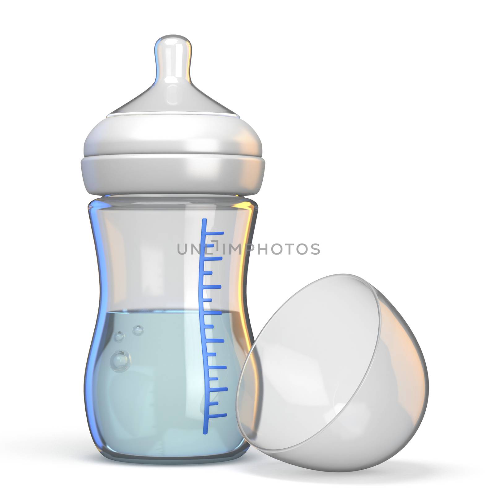 Baby bottle opened 3D rendering illustration isolated on white background