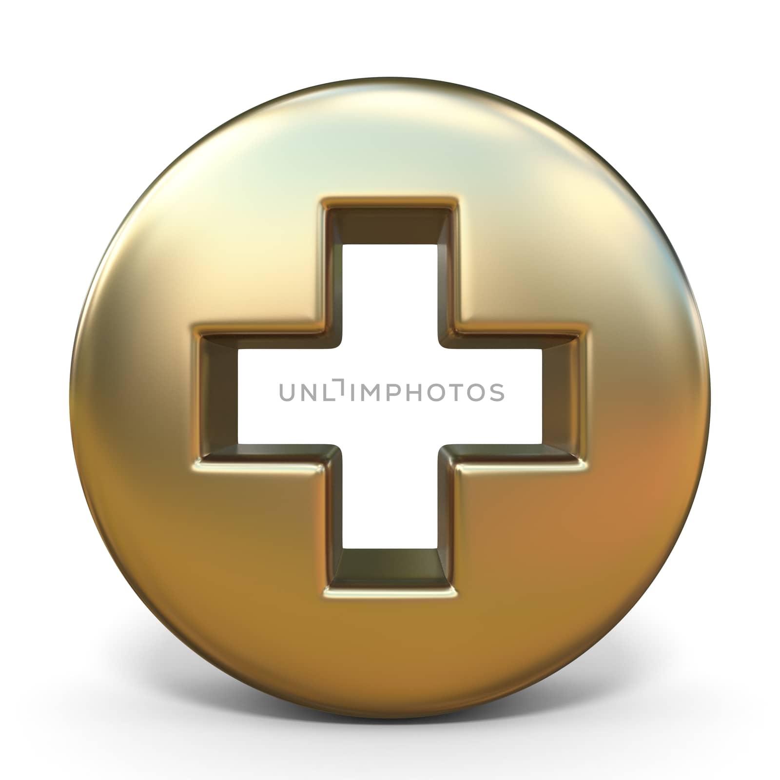 Symbol plus golden sign 3D rendering illustration isolated on white background