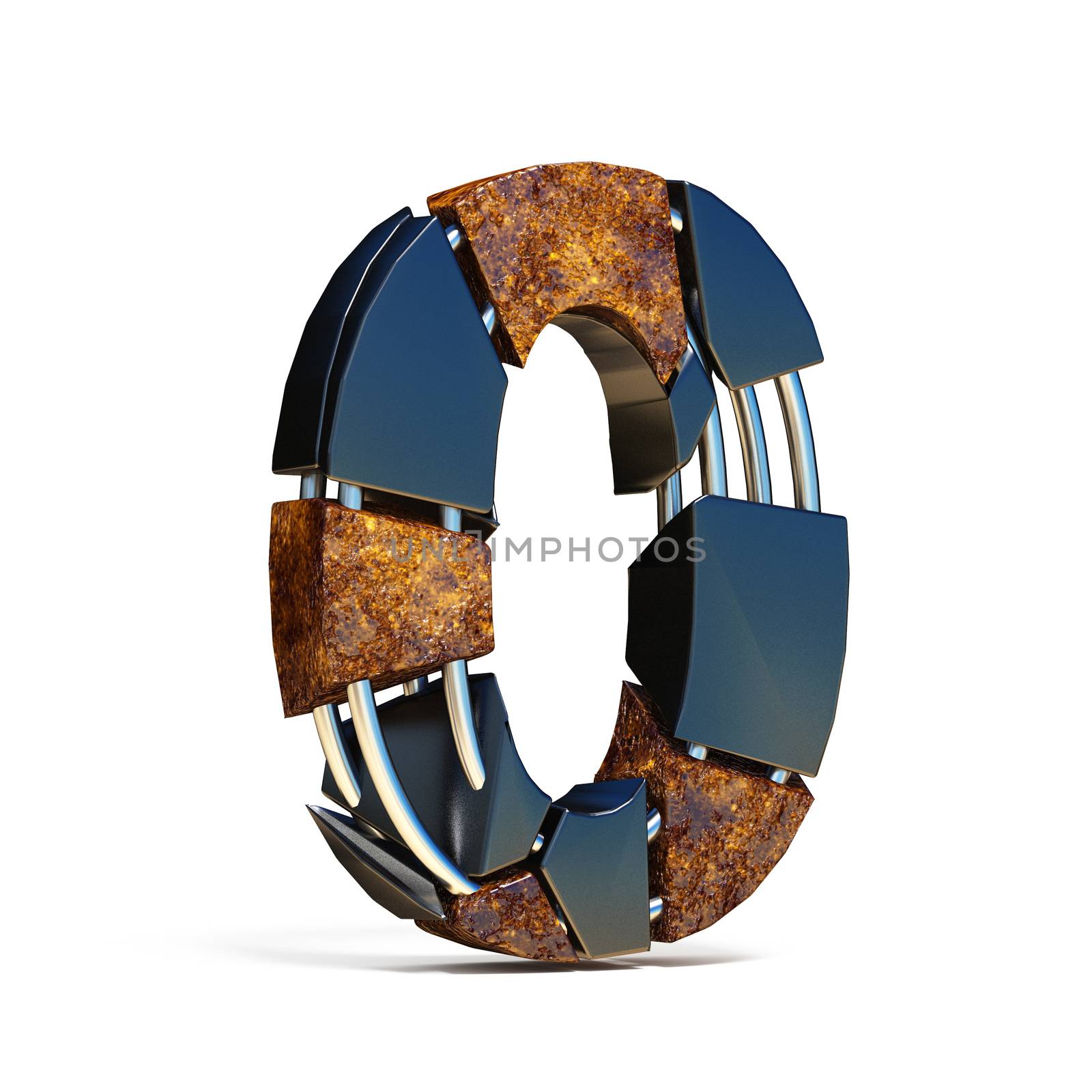 Black brown fracture font number 0 ZERO 3D rendering illustration isolated on white background