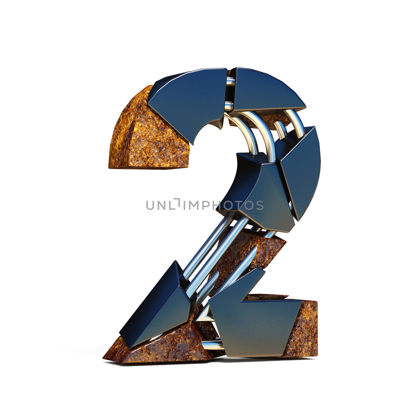 Black brown fracture font number 2 TWO 3D rendering illustration isolated on white background