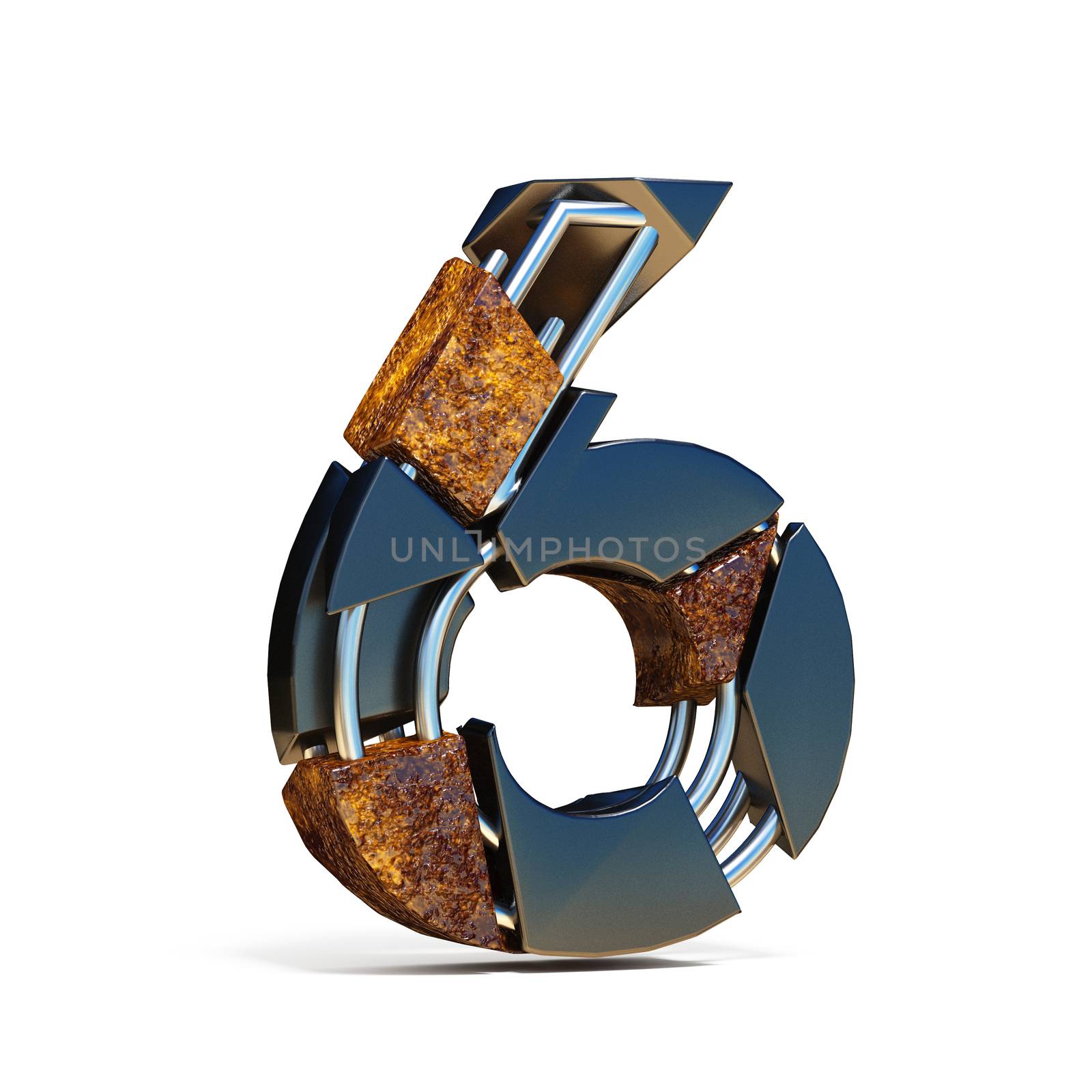 Black brown fracture font number 6 SIX 3D by djmilic