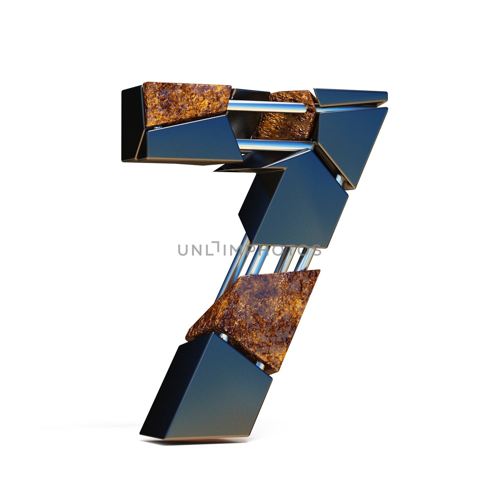 Black brown fracture font number 7 SEVEN 3D rendering illustration isolated on white background