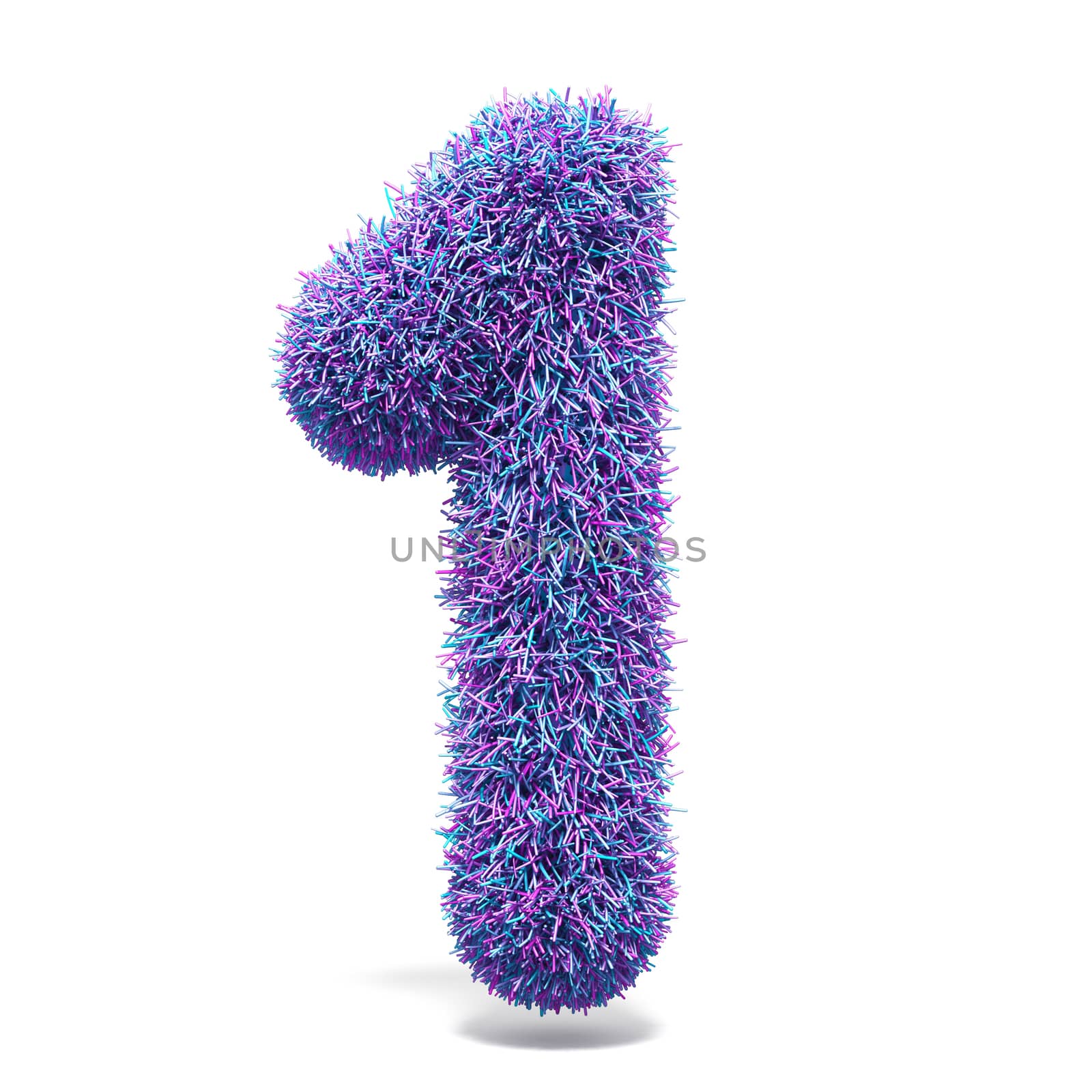 Purple faux fur number 1 ONE 3D render illustration isolated on white background