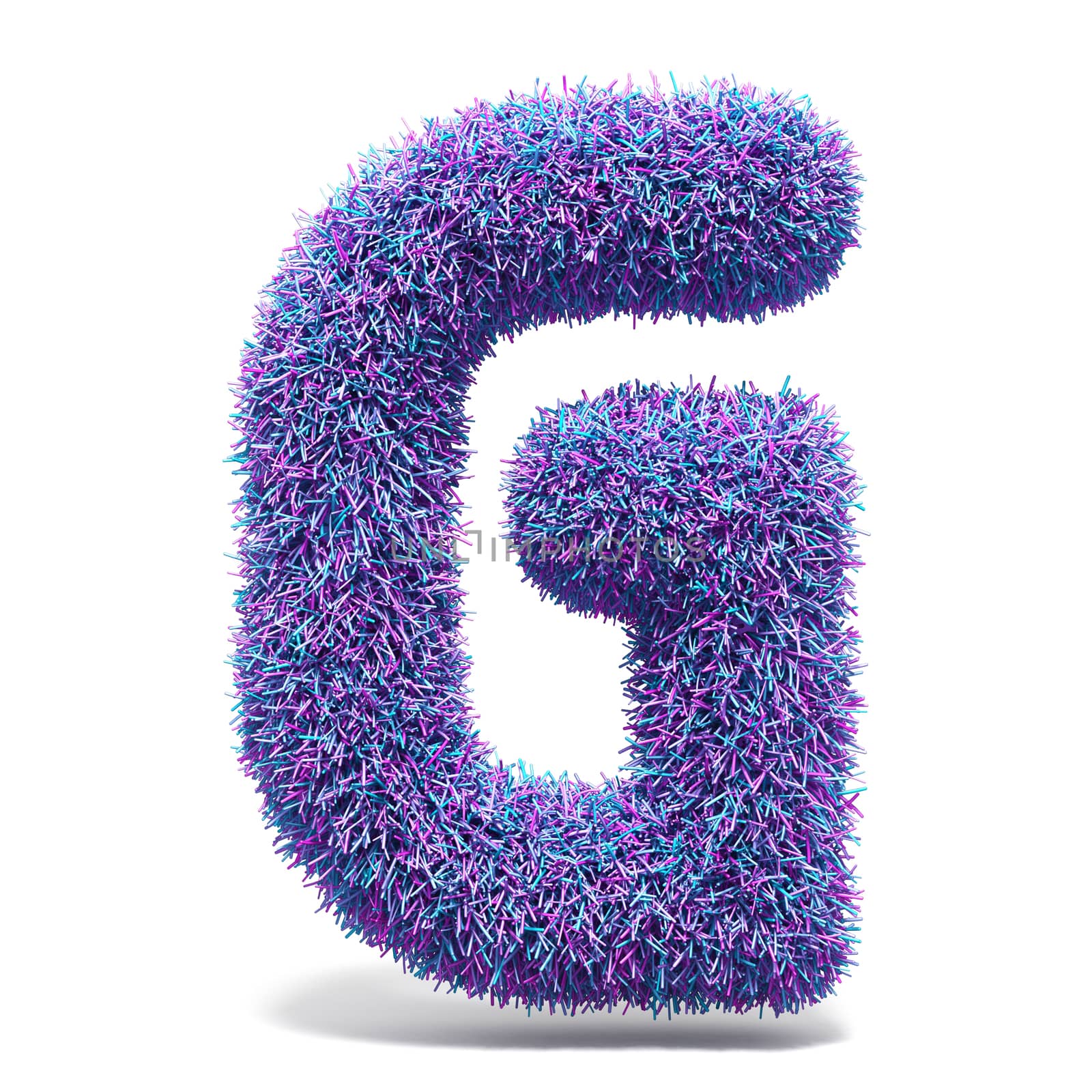 Purple faux fur LETTER G 3D render illustration isolated on white background