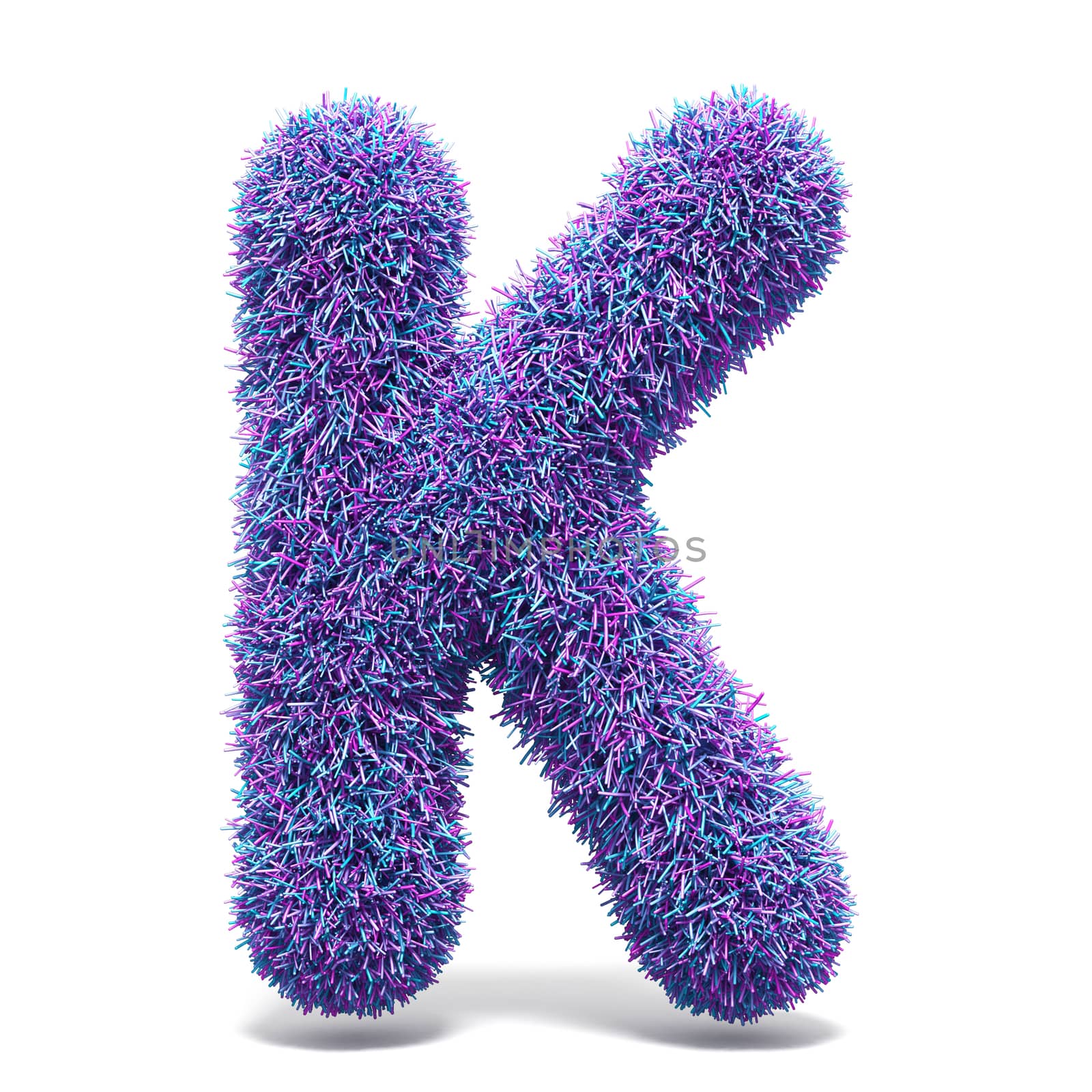 Purple faux fur LETTER K 3D render illustration isolated on white background