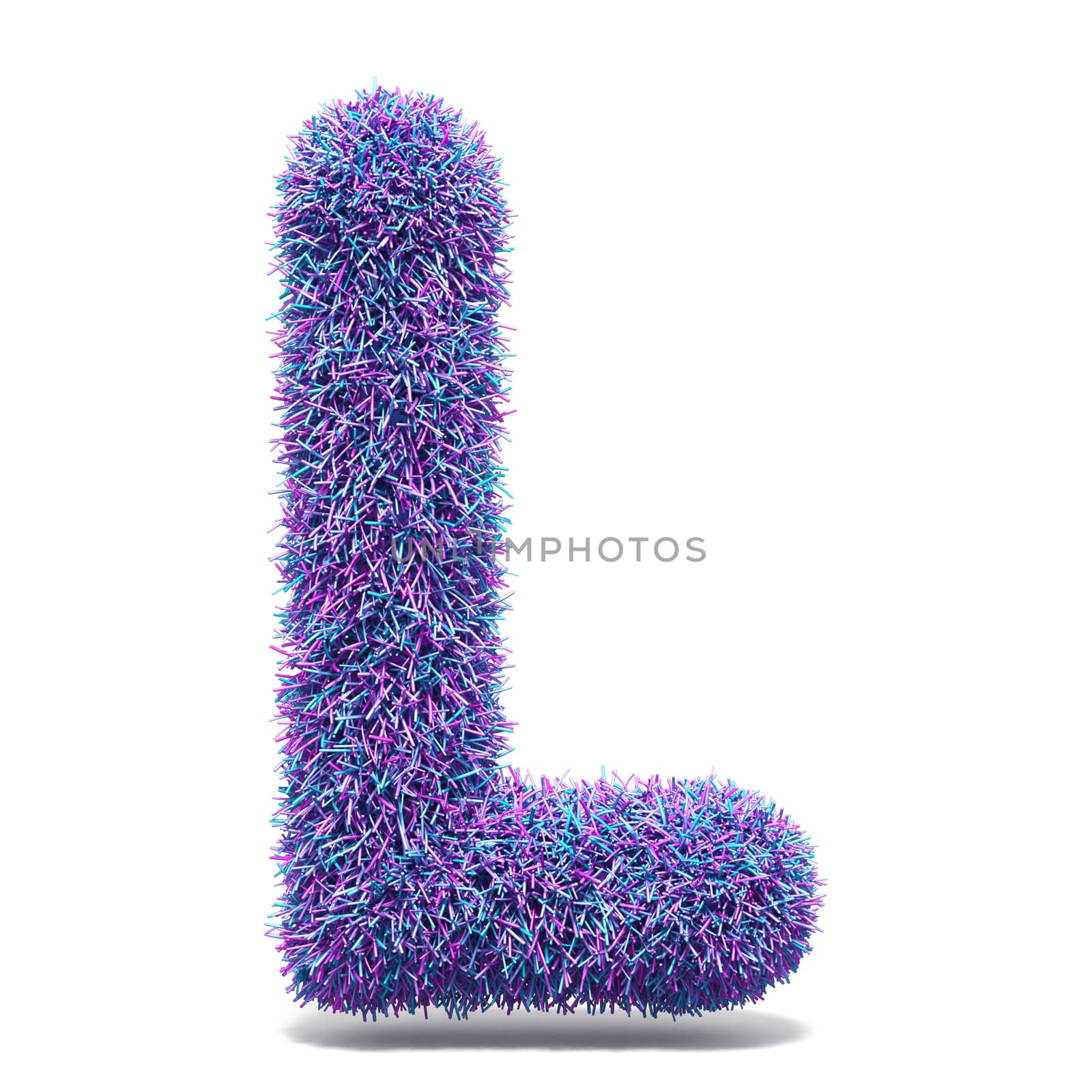 Purple faux fur LETTER L 3D render illustration isolated on white background