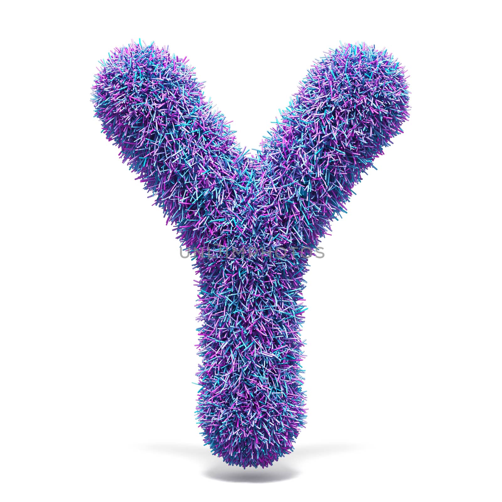 Purple faux fur LETTER Y 3D render illustration isolated on white background