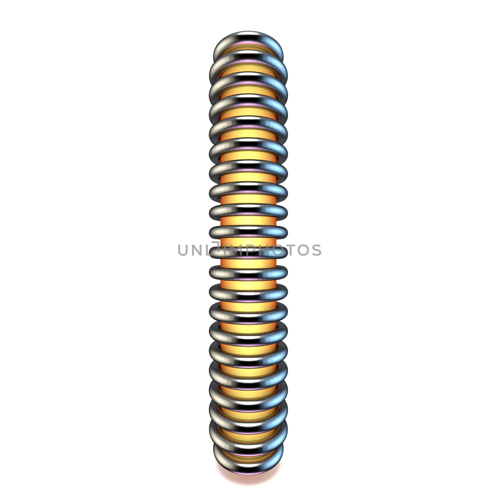 Orange yellow letter I in metal cage 3D render illustration isolated on white background