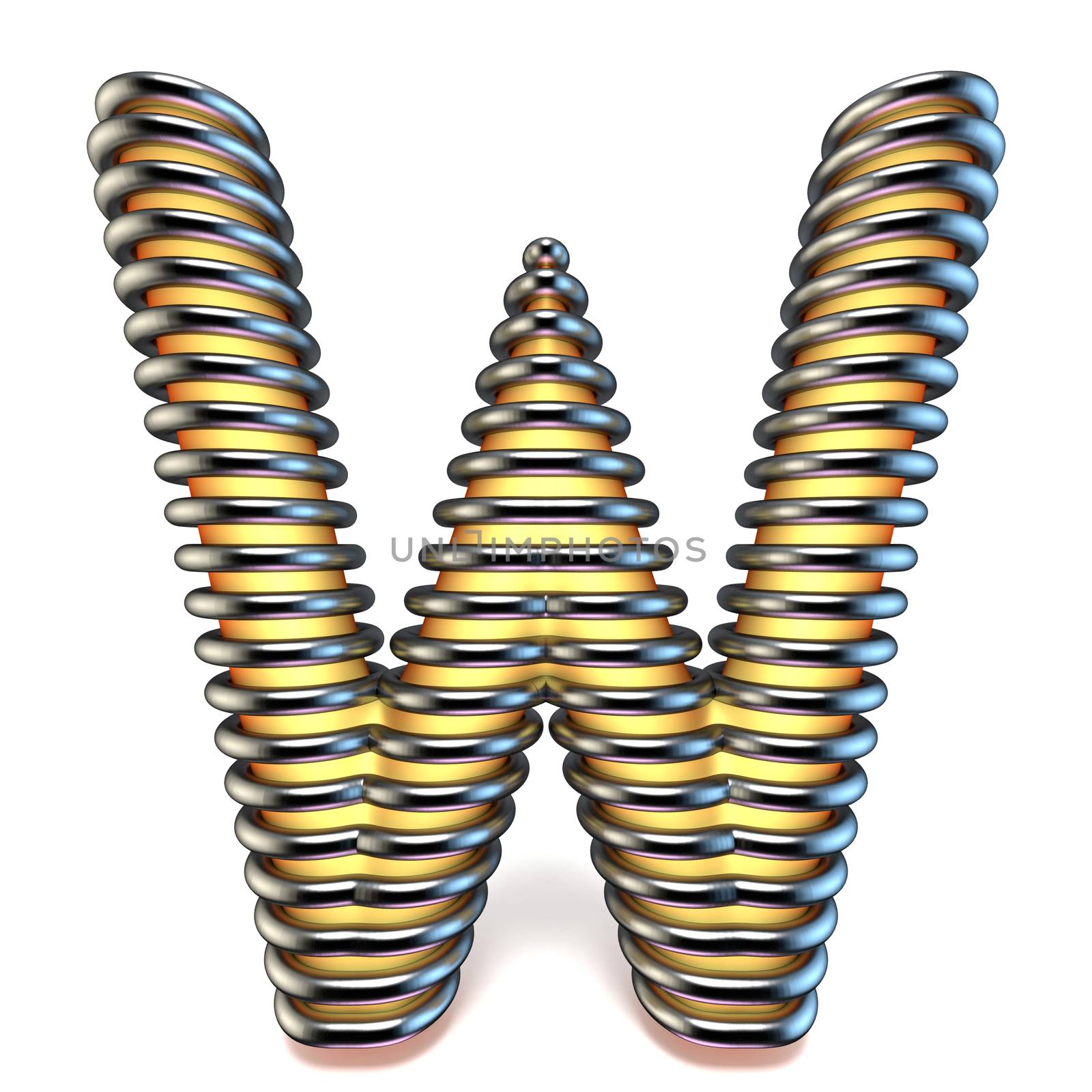 Orange yellow letter W in metal cage 3D render illustration isolated on white background
