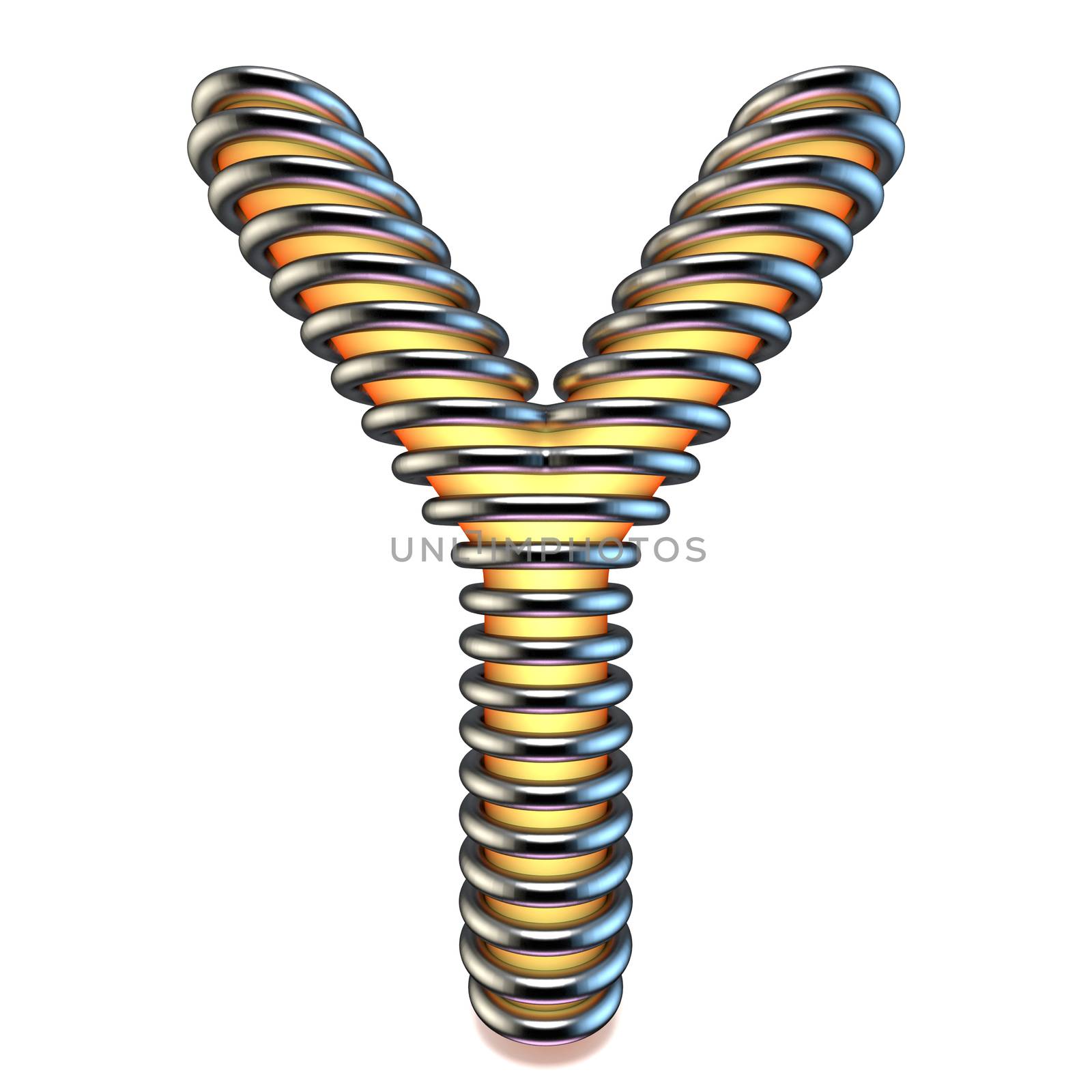 Orange yellow letter Y in metal cage 3D render illustration isolated on white background