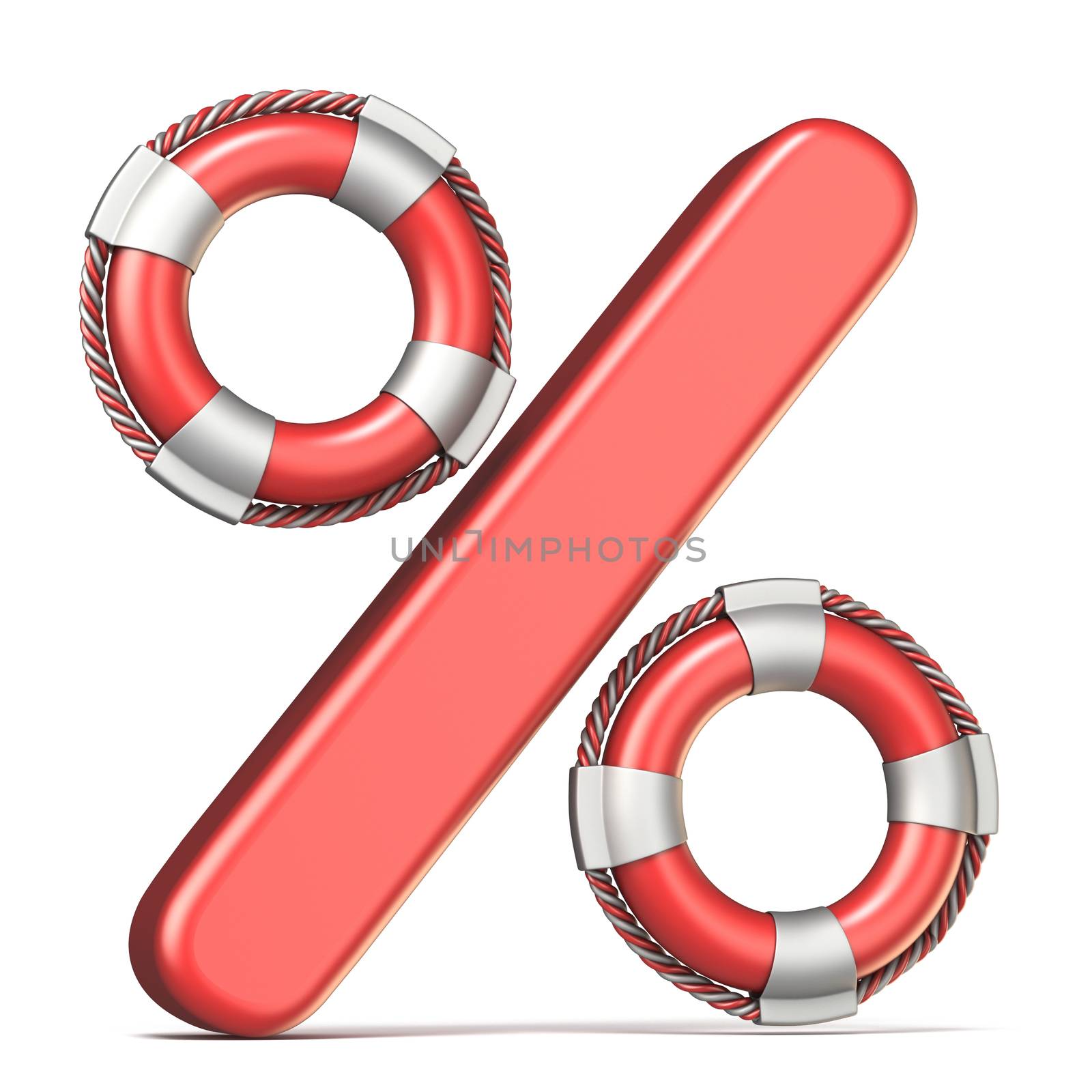 Life buoy percent sign 3D render illustration isolated on white background