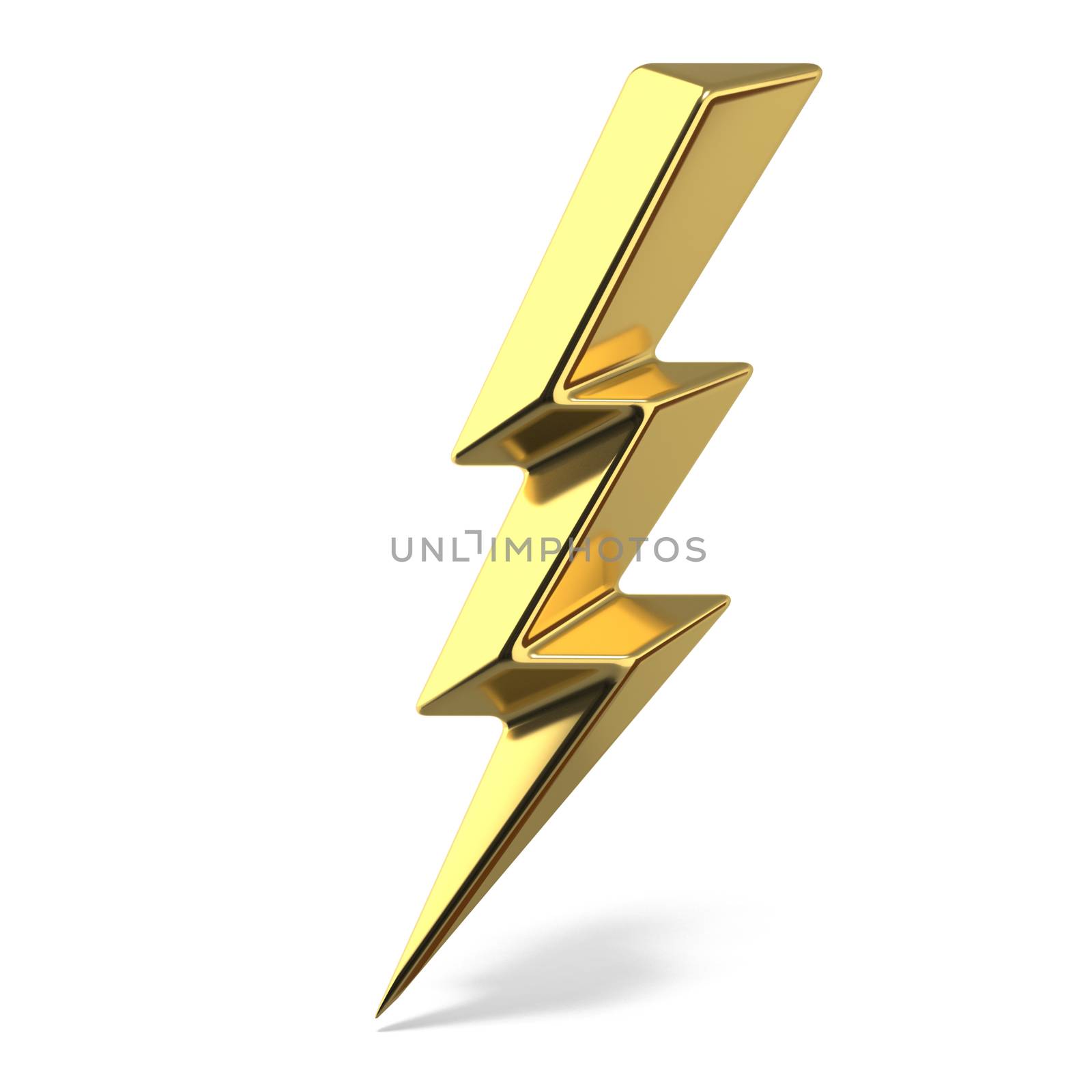 Golden lightning triple symbol one side sharp 3D rendering illustration isolated on white background