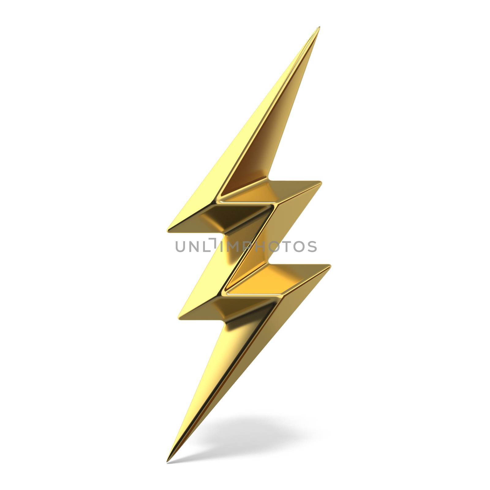 Golden lightning triple symbol two sides sharp 3D rendering illustration isolated on white background