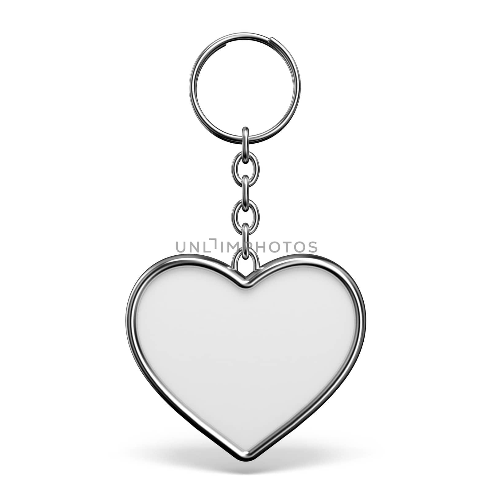 Blank metal trinket with a ring for a key heart shape 3D rendering illustration isolated on white background