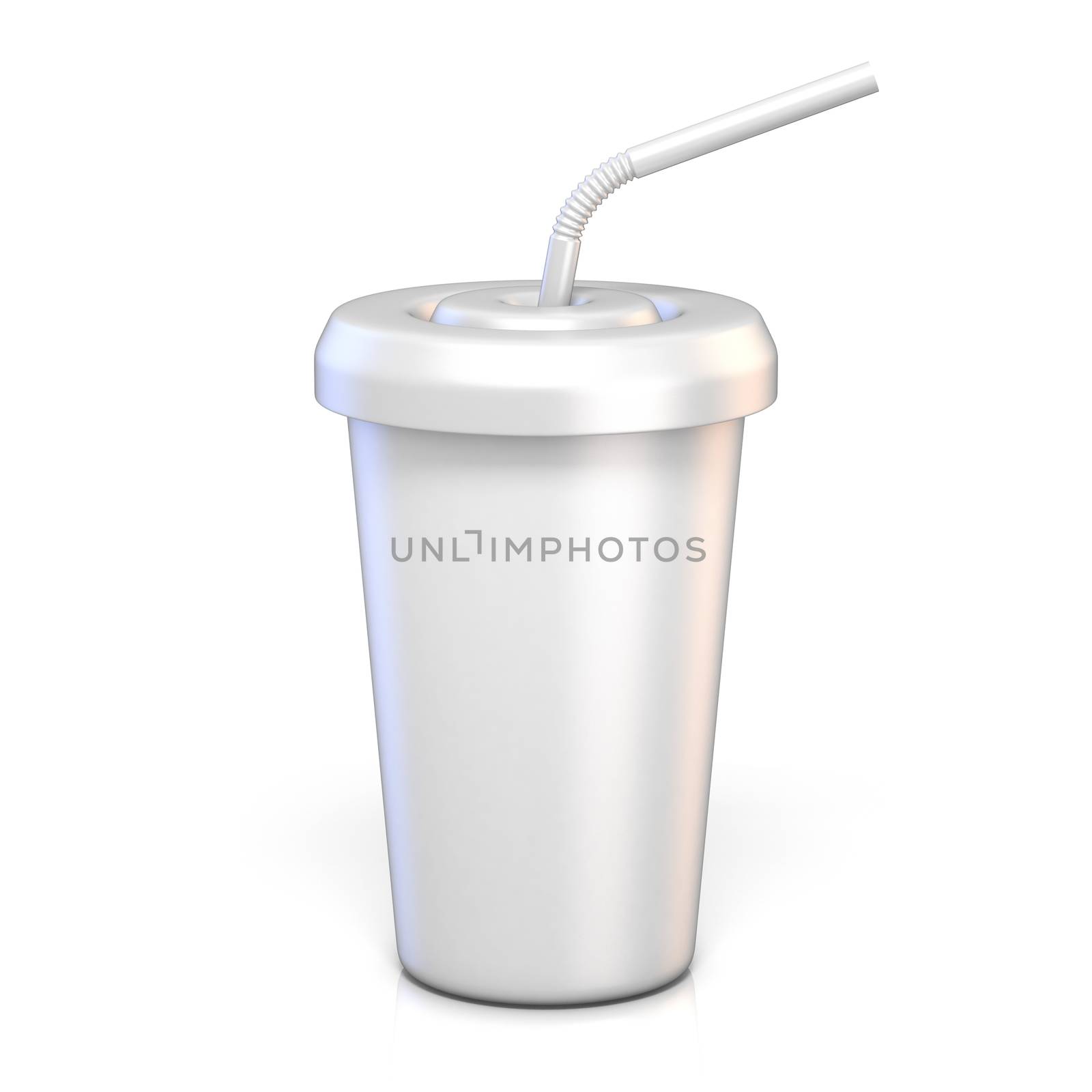 Blank paper glass with drinking straw 3D rendering illustration isolated on white background