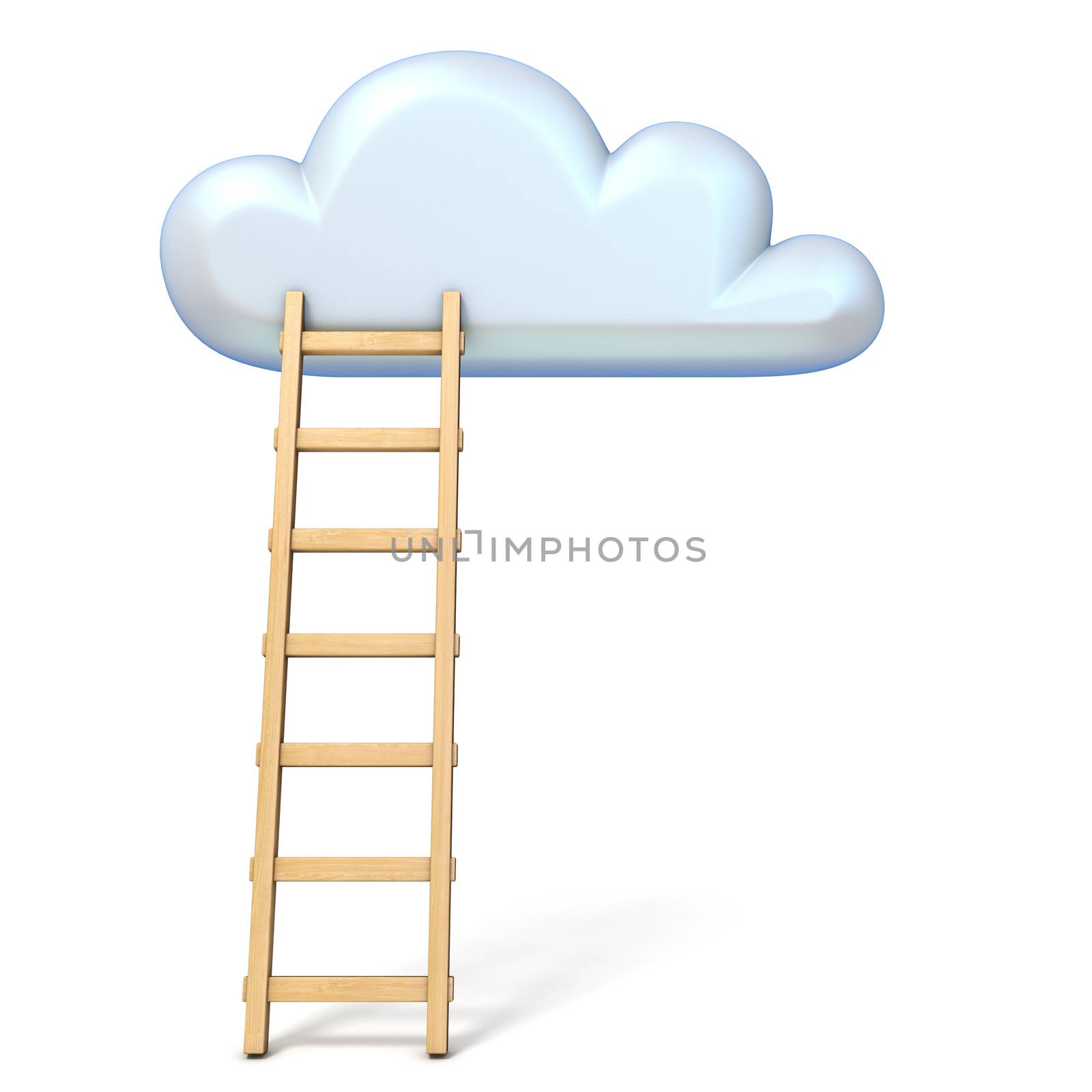 Cloud shape and ladder 3D rendering illustration isolated on white background