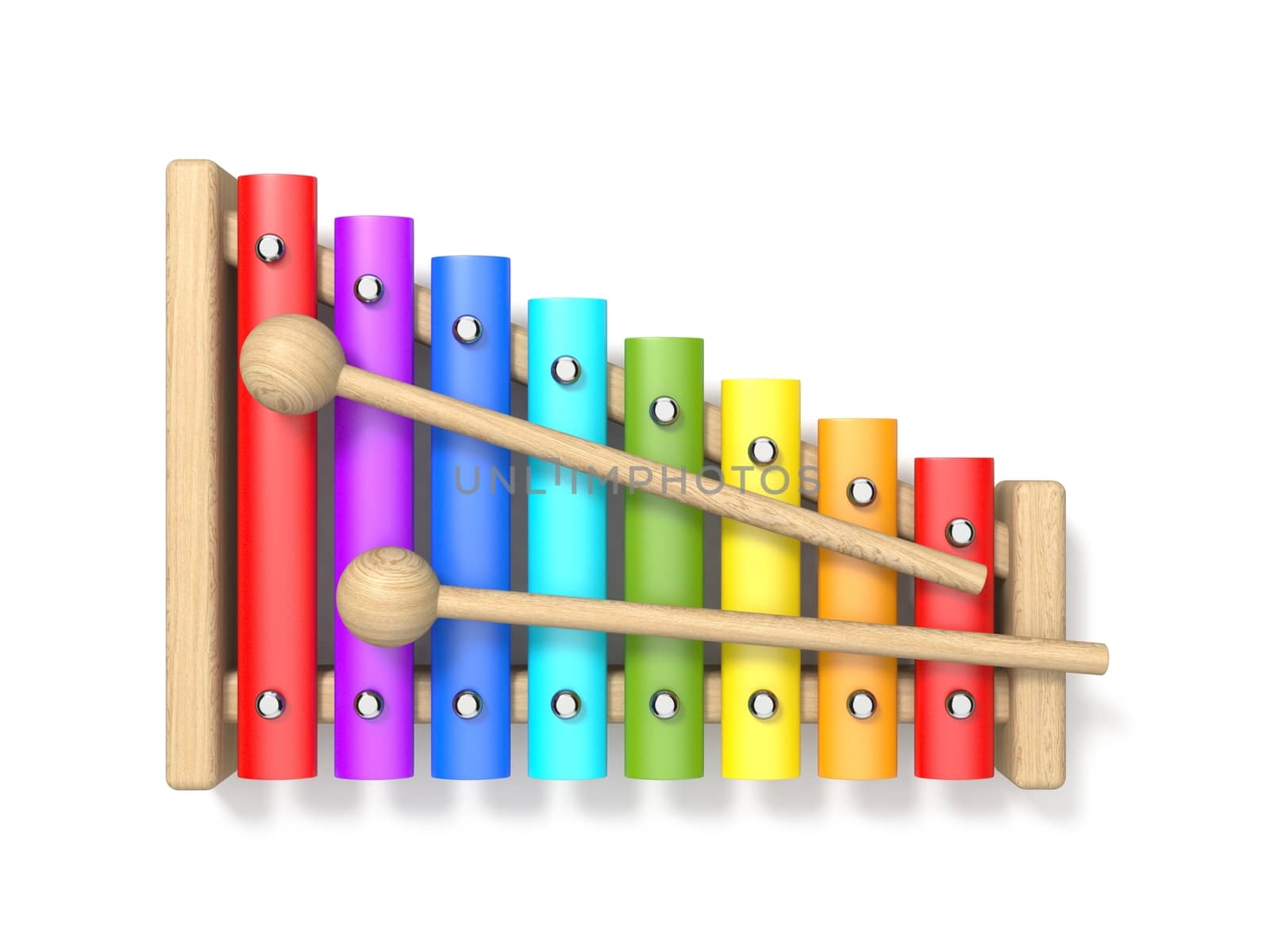 Wooden xylophone with two wood drum sticks 3D by djmilic