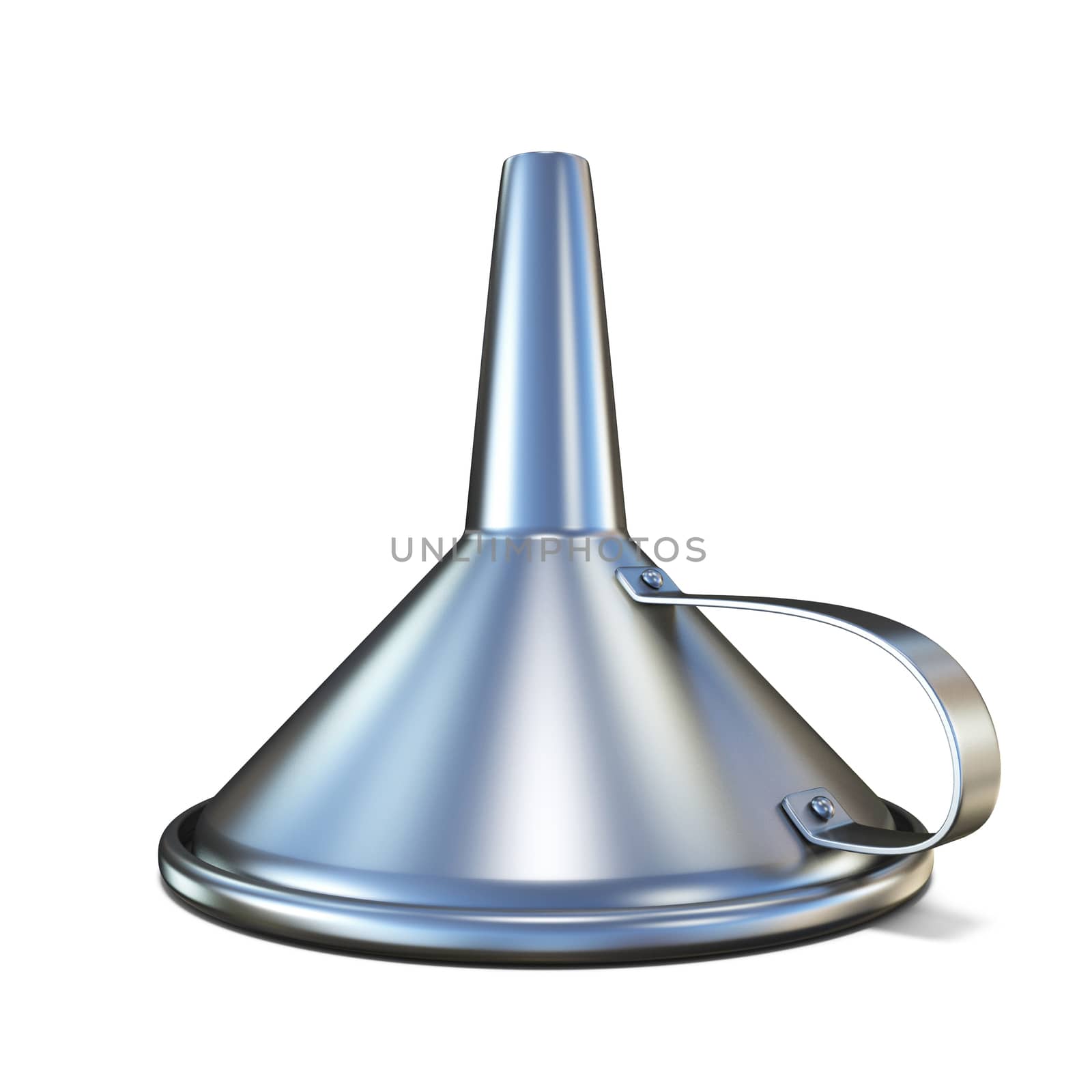 Metal funnel 3D rendering illustration isolated on white background