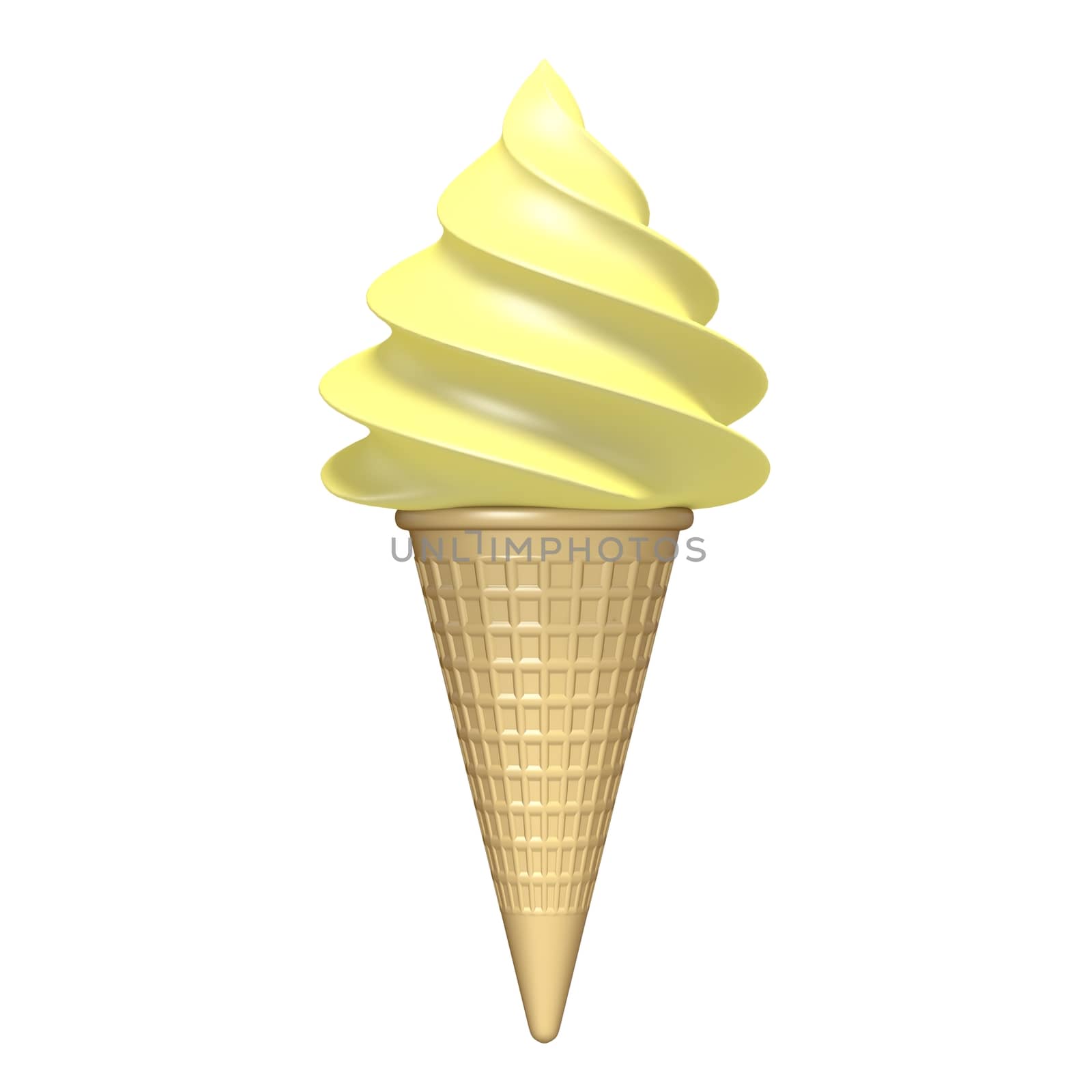 Soft serve yellow ice cream 3D rendering illustration isolated on white background